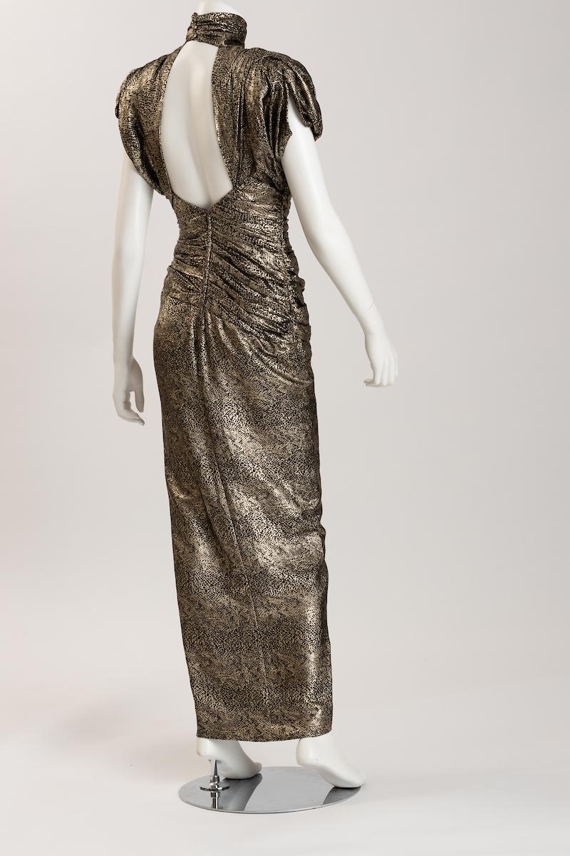 Vicky Tiel Paris 1980's Gold Lizard Silk Lame Evening Gown 3