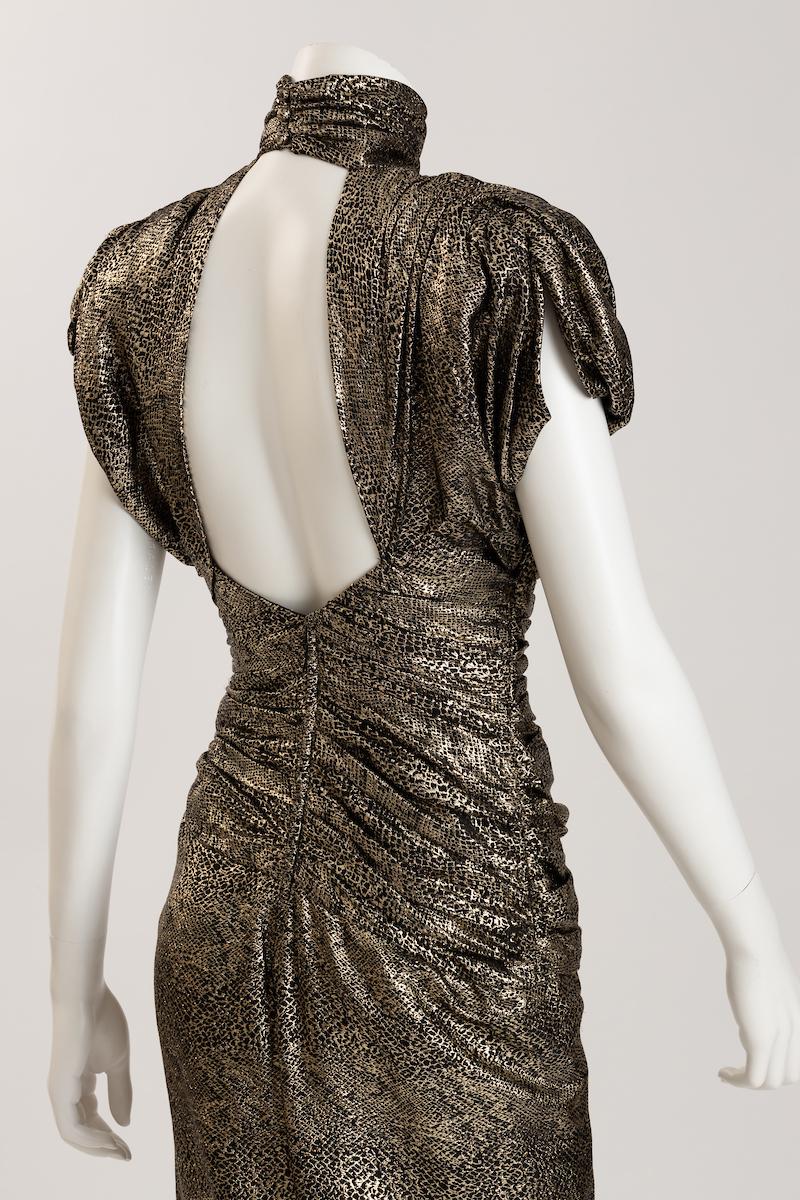 Vicky Tiel Paris 1980's Gold Lizard Silk Lame Evening Gown 4