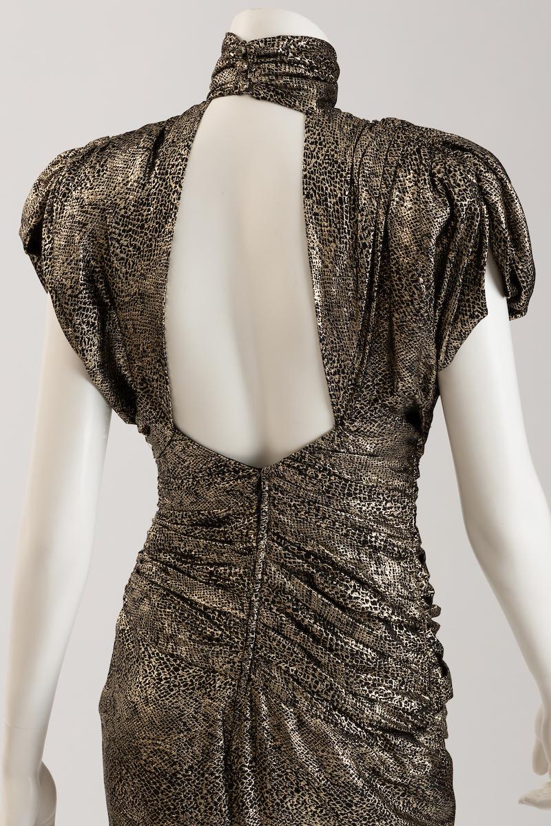 Vicky Tiel Paris 1980's Gold Lizard Silk Lame Evening Gown 5