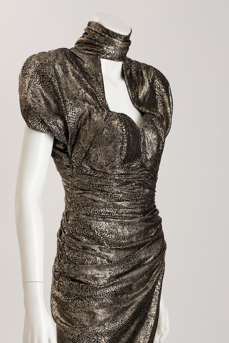 Vicky Tiel Paris 1980's Gold Lizard Silk Lame Evening Gown 1