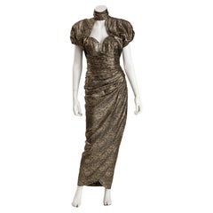 Vintage Vicky Tiel Paris 1980's Gold Lizard Silk Lame Evening Gown