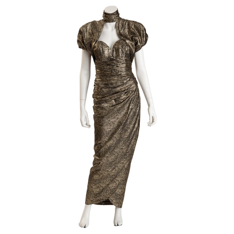 Vicky Tiel Paris 1980's Gold Lizard Silk Lame Evening Gown For Sale at  1stDibs | vicky tiel dress, silk lizard, 80s evening gown