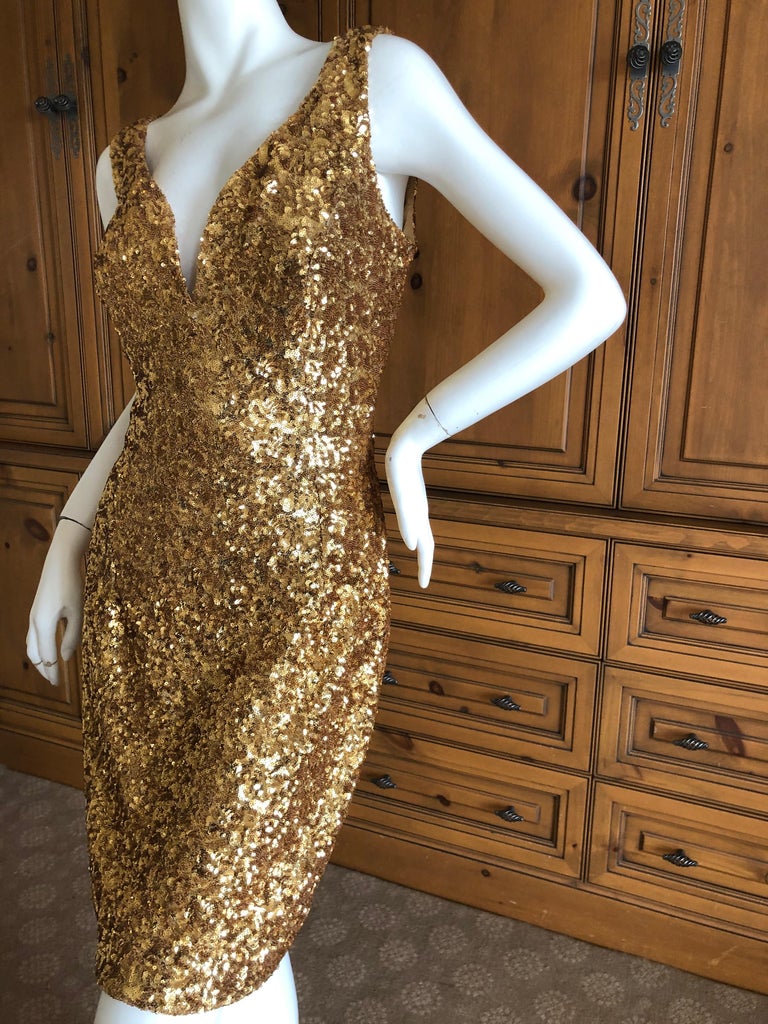 Vicky Tiel Paris 80's Gold Sequin Cocktail Dress at 1stDibs