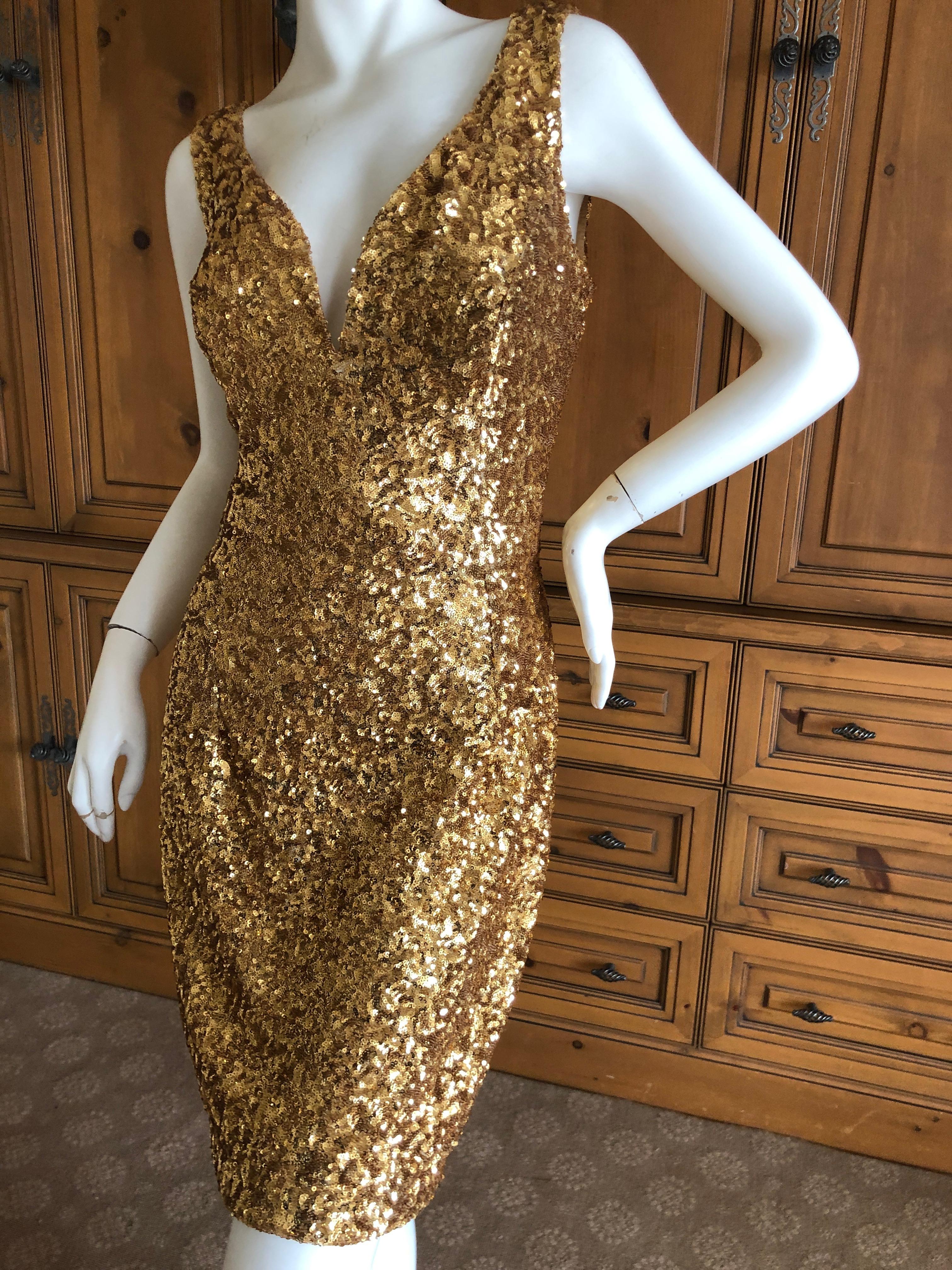 Brown Vicky Tiel Paris 80's Gold Sequin Cocktail Dress