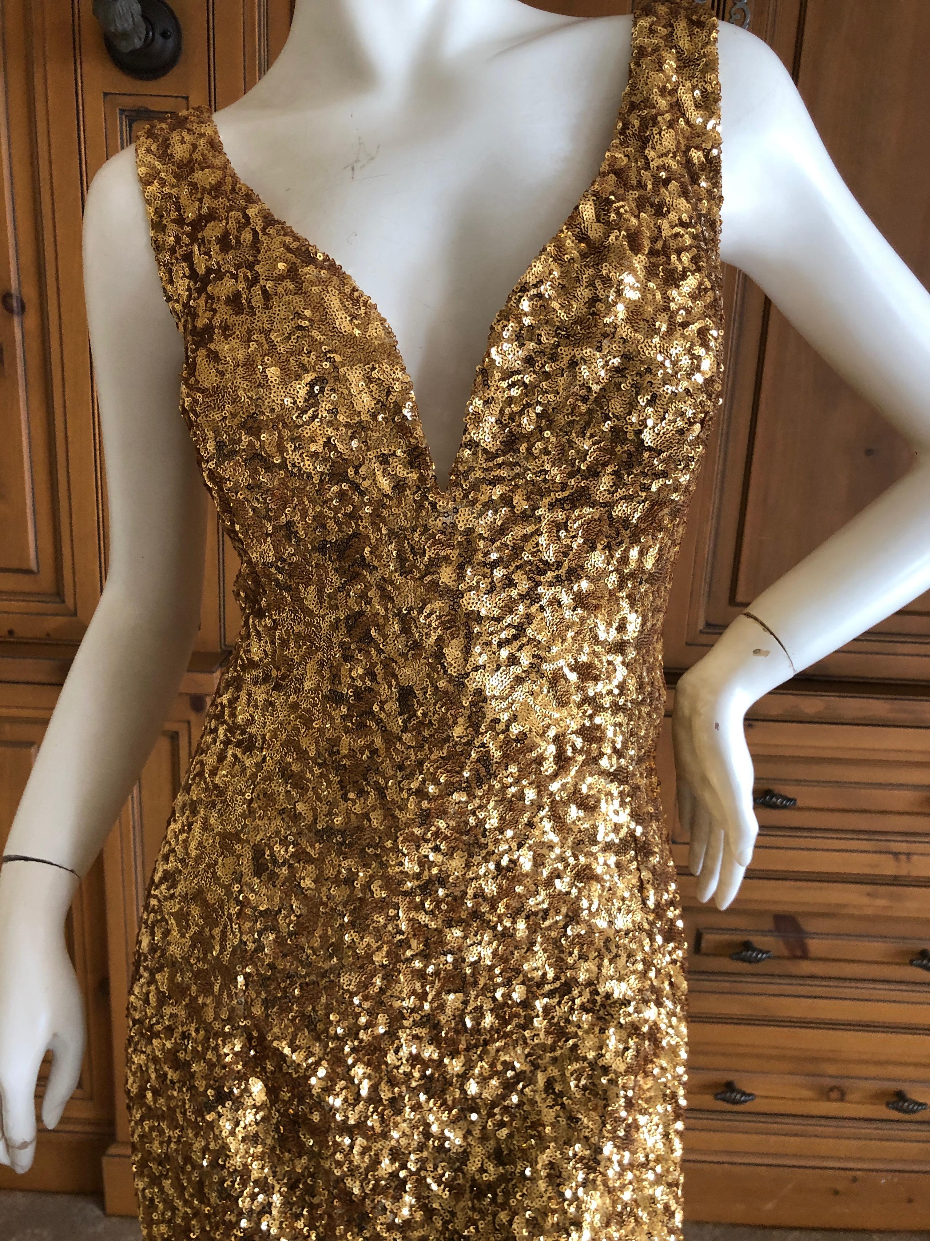 Vicky Tiel Paris 80's Gold Sequin Cocktail Dress In Excellent Condition In Cloverdale, CA