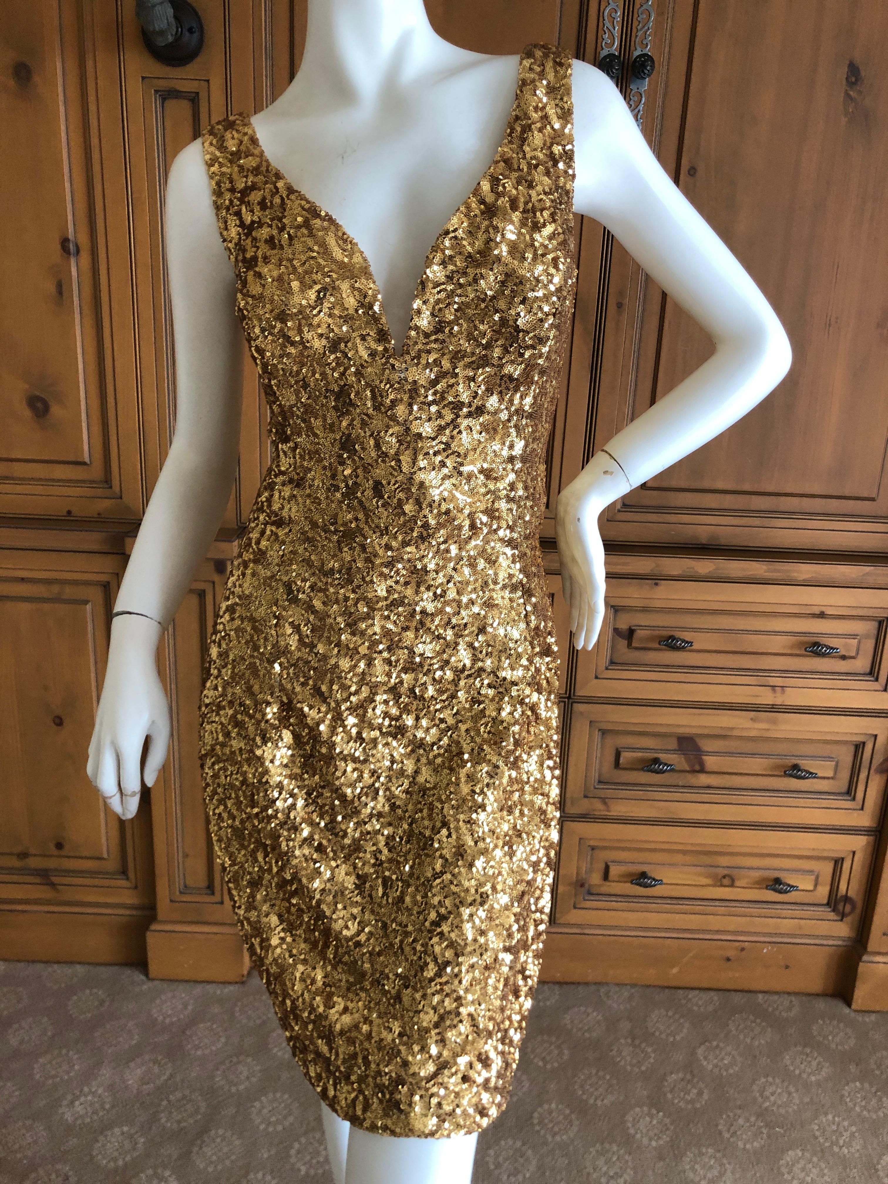 Women's Vicky Tiel Paris 80's Gold Sequin Cocktail Dress