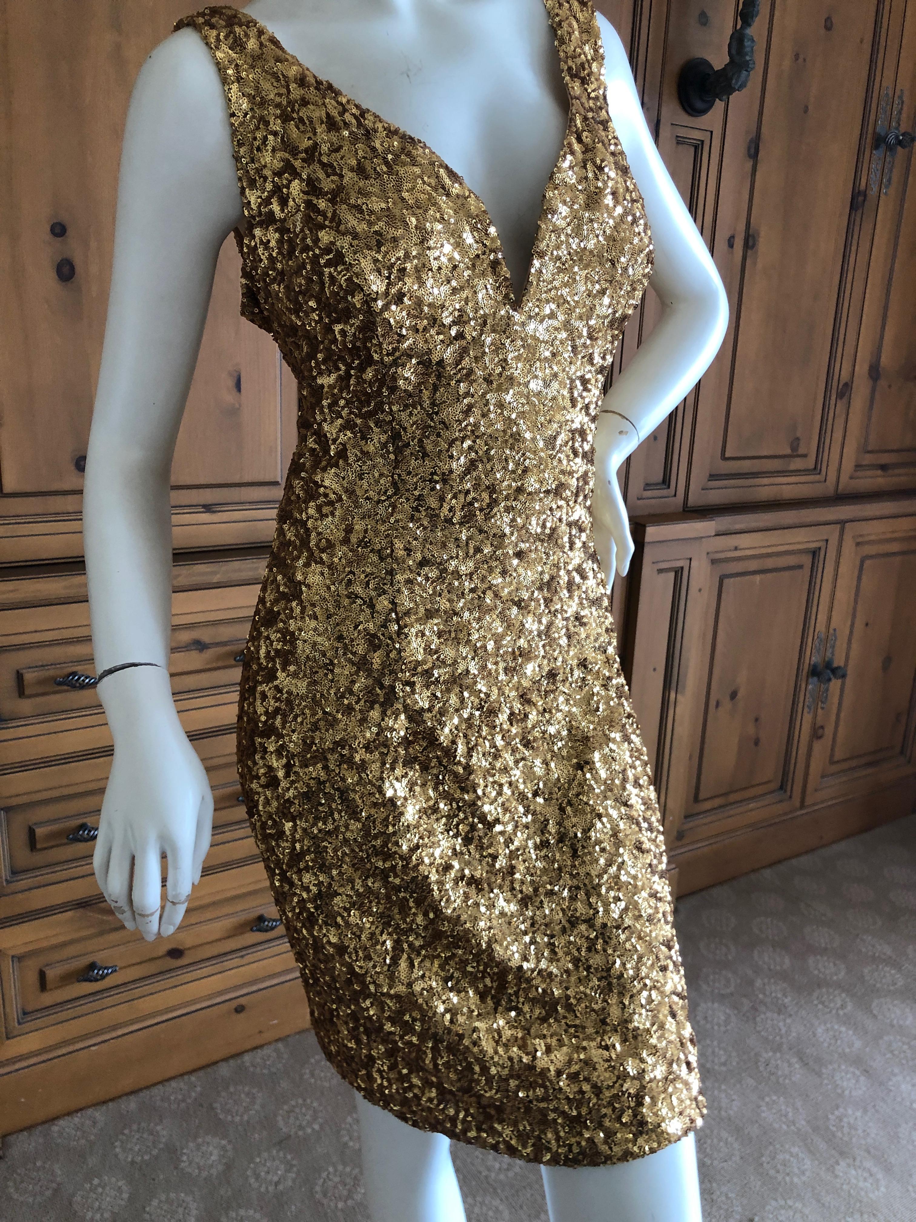 Vicky Tiel Paris 80's Gold Sequin Cocktail Dress 1