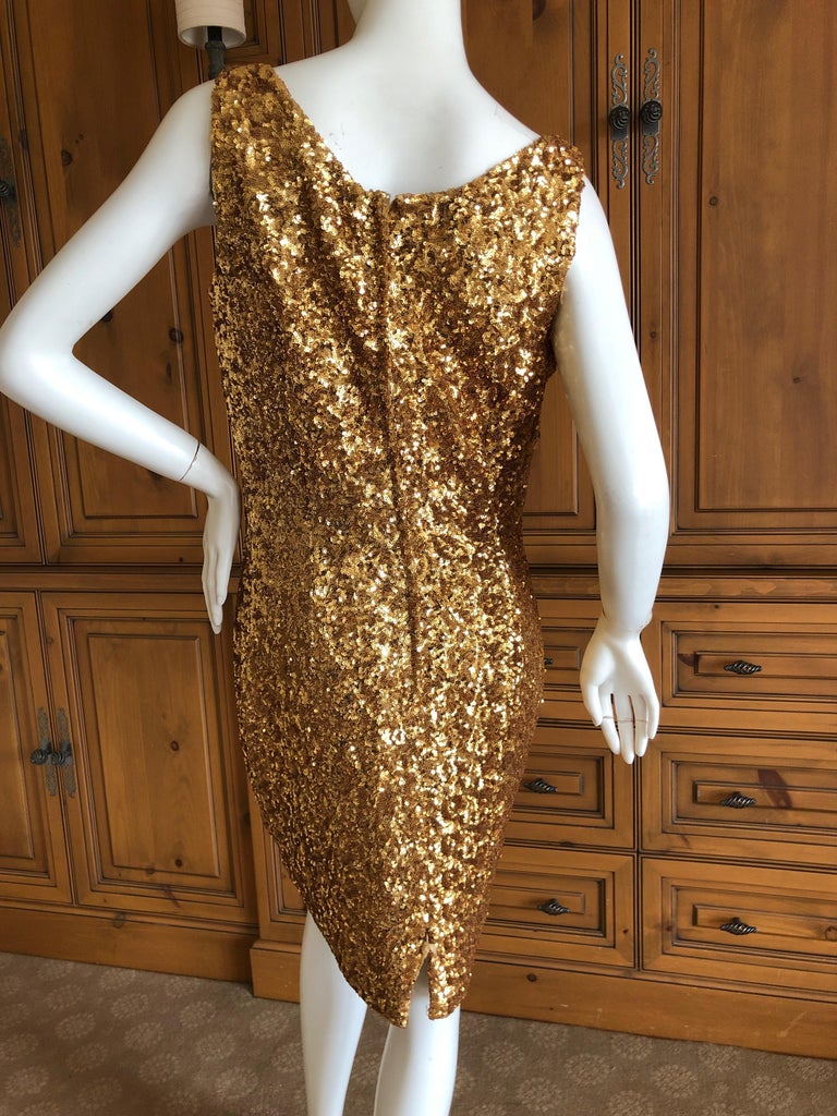 Vicky Tiel Paris 80's Gold Sequin Cocktail Dress at 1stDibs