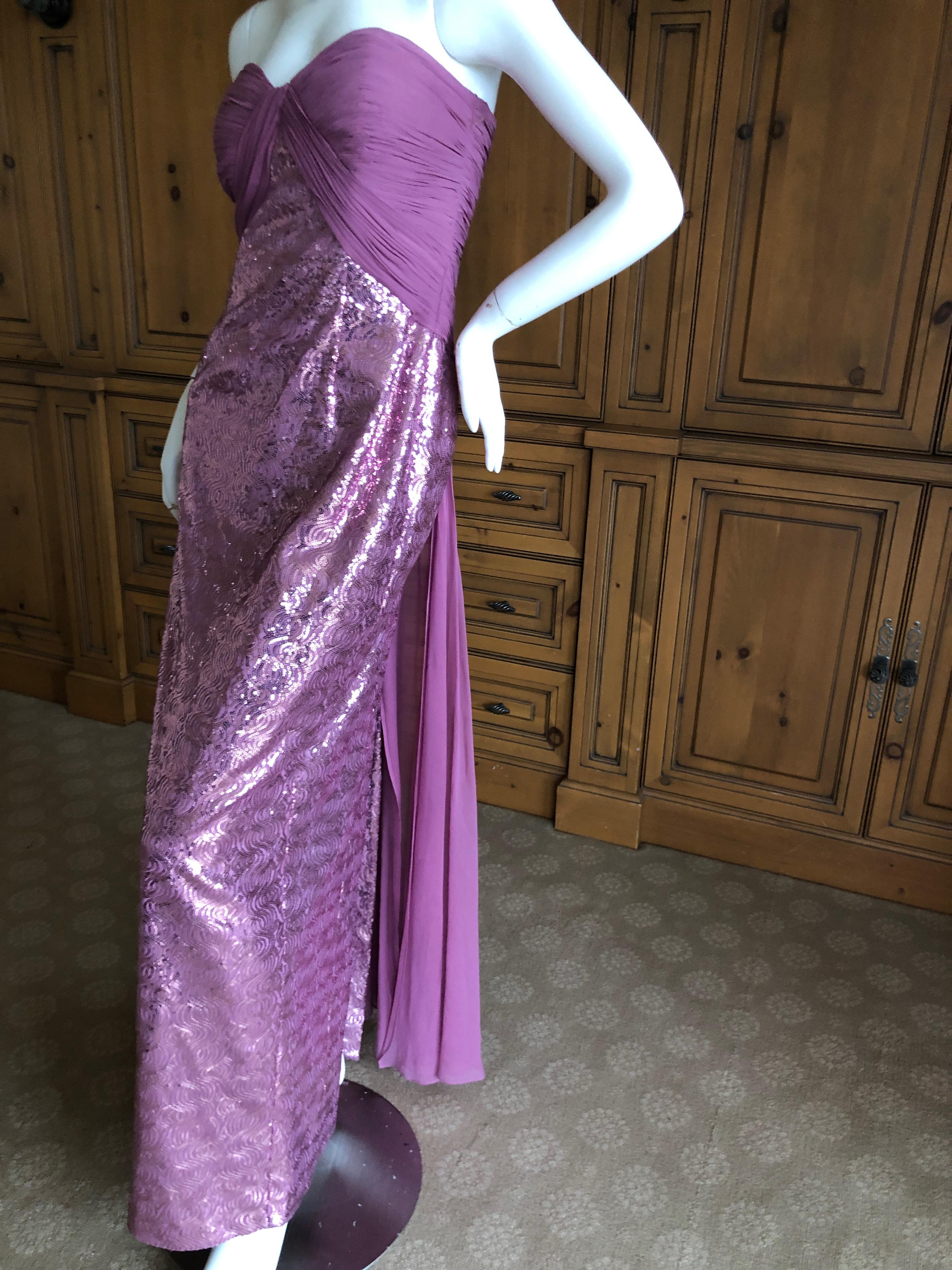 Vicky Tiel Paris 80's Lavender Pink Strapless Sequin Corseted Evening Dress Sz 4 In Excellent Condition In Cloverdale, CA