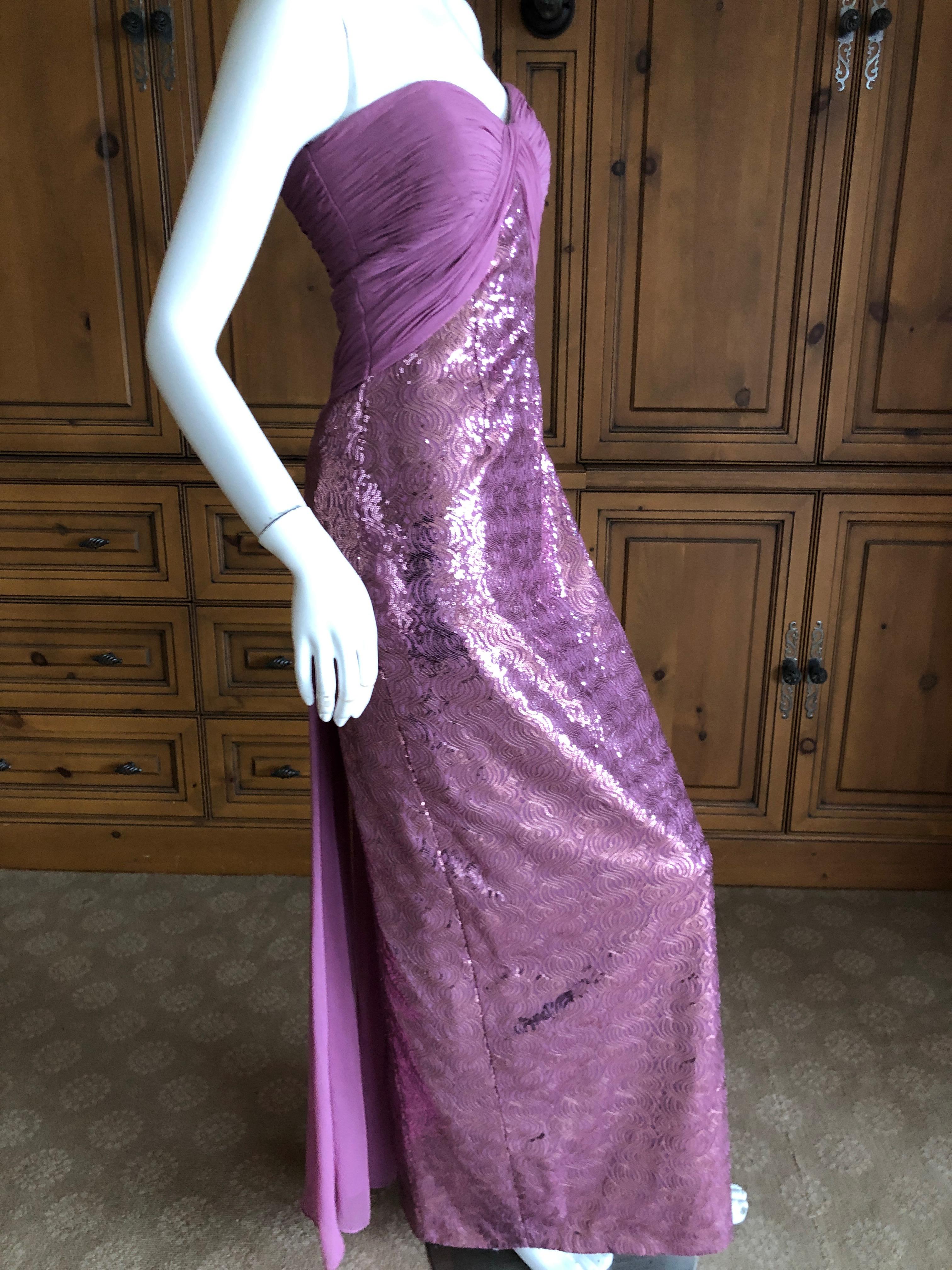 Vicky Tiel Paris 80's Lavender Pink Strapless Sequin Corseted Evening Dress Sz 4 1