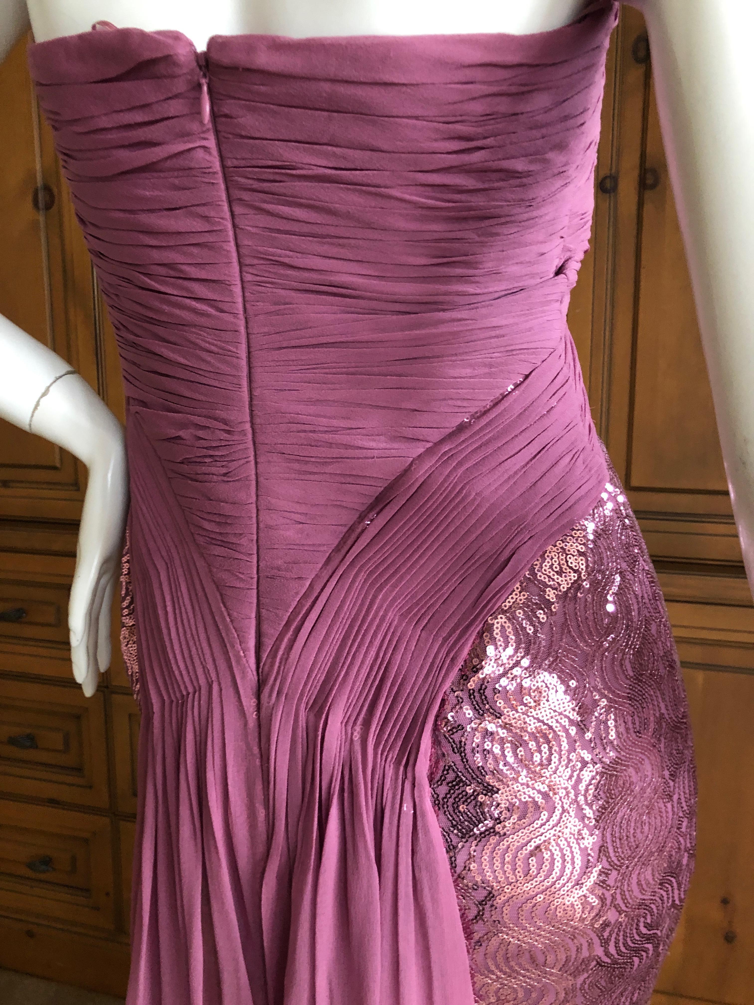 Women's or Men's Vicky Tiel Paris 80's Lavender Pink Strapless Sequin Corseted Evening Dress Sz 4 For Sale
