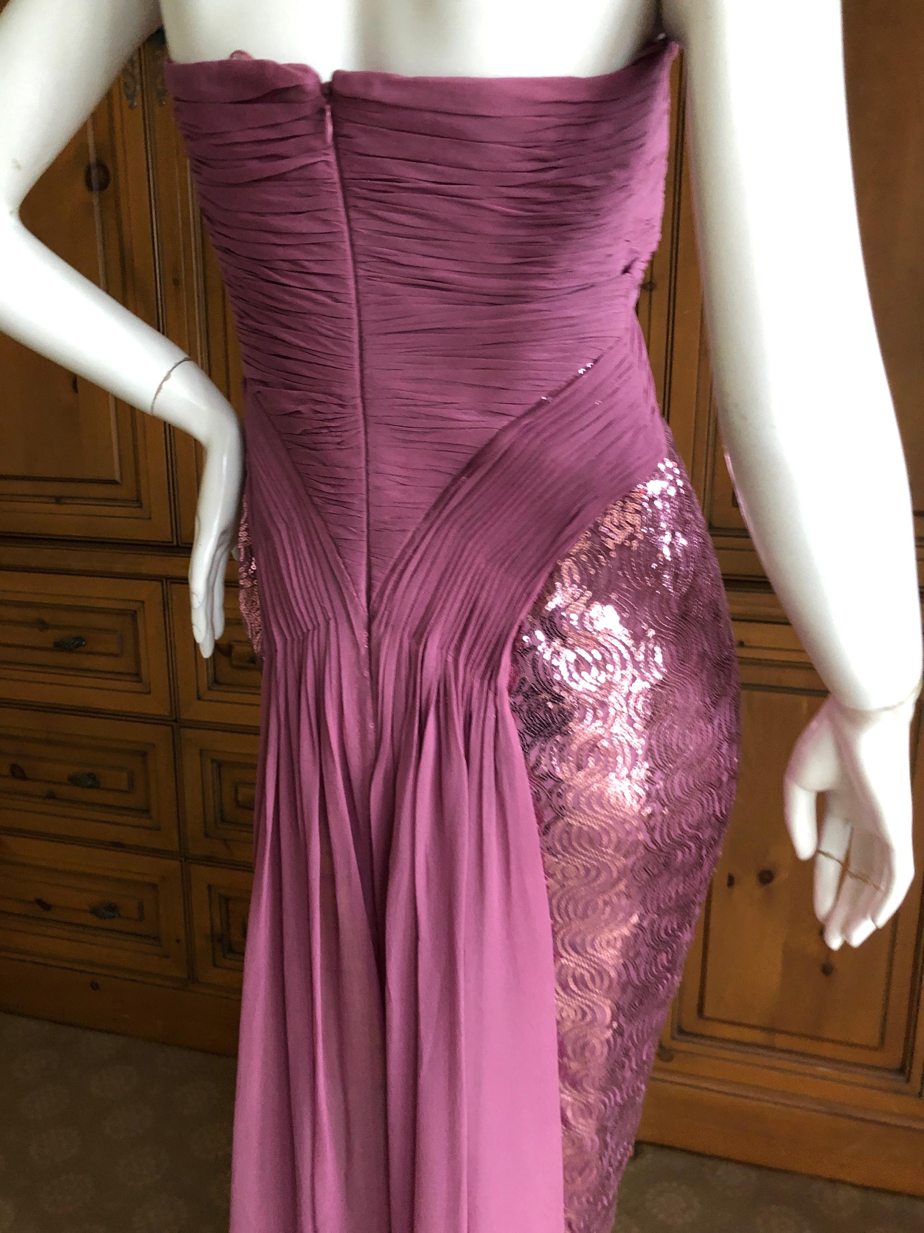 Vicky Tiel Paris 80's Lavender Pink Strapless Sequin Corseted Evening Dress Sz 4 For Sale 3