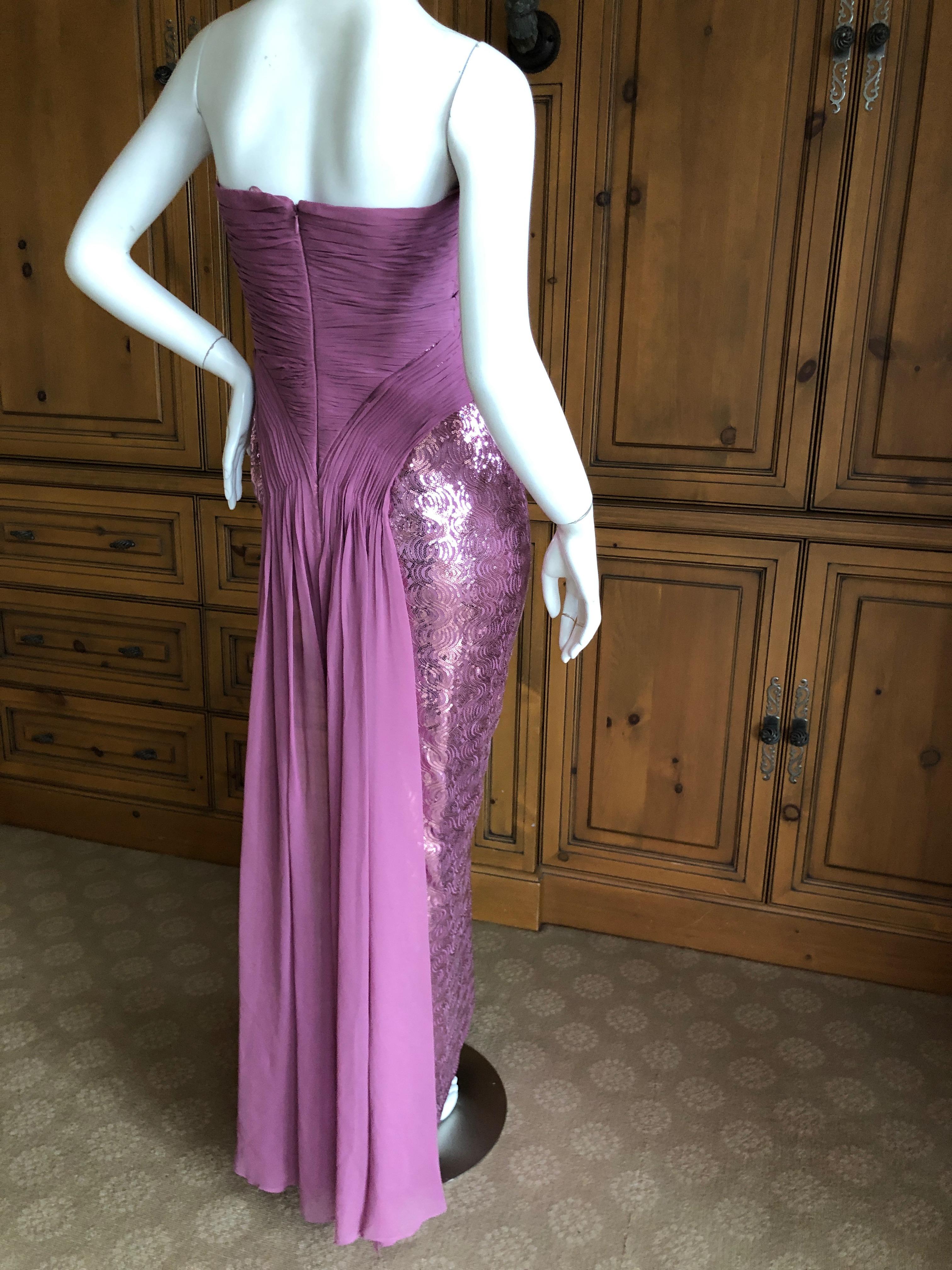 Vicky Tiel Paris 80's Lavender Pink Strapless Sequin Corseted Evening Dress Sz 4 For Sale 2