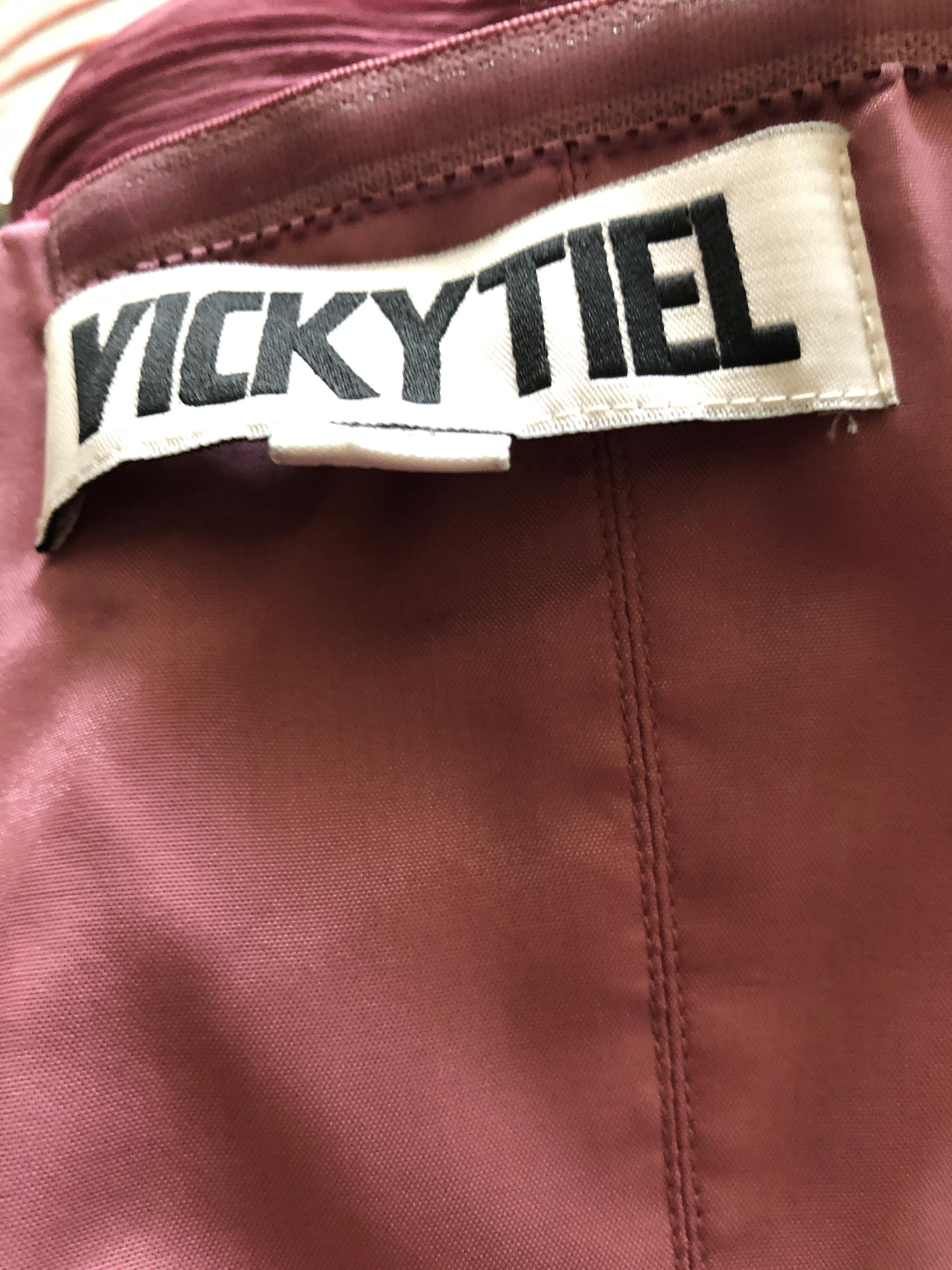 Vicky Tiel Paris 80's Lavender Pink Strapless Sequin Corseted Evening Dress Sz 4 5