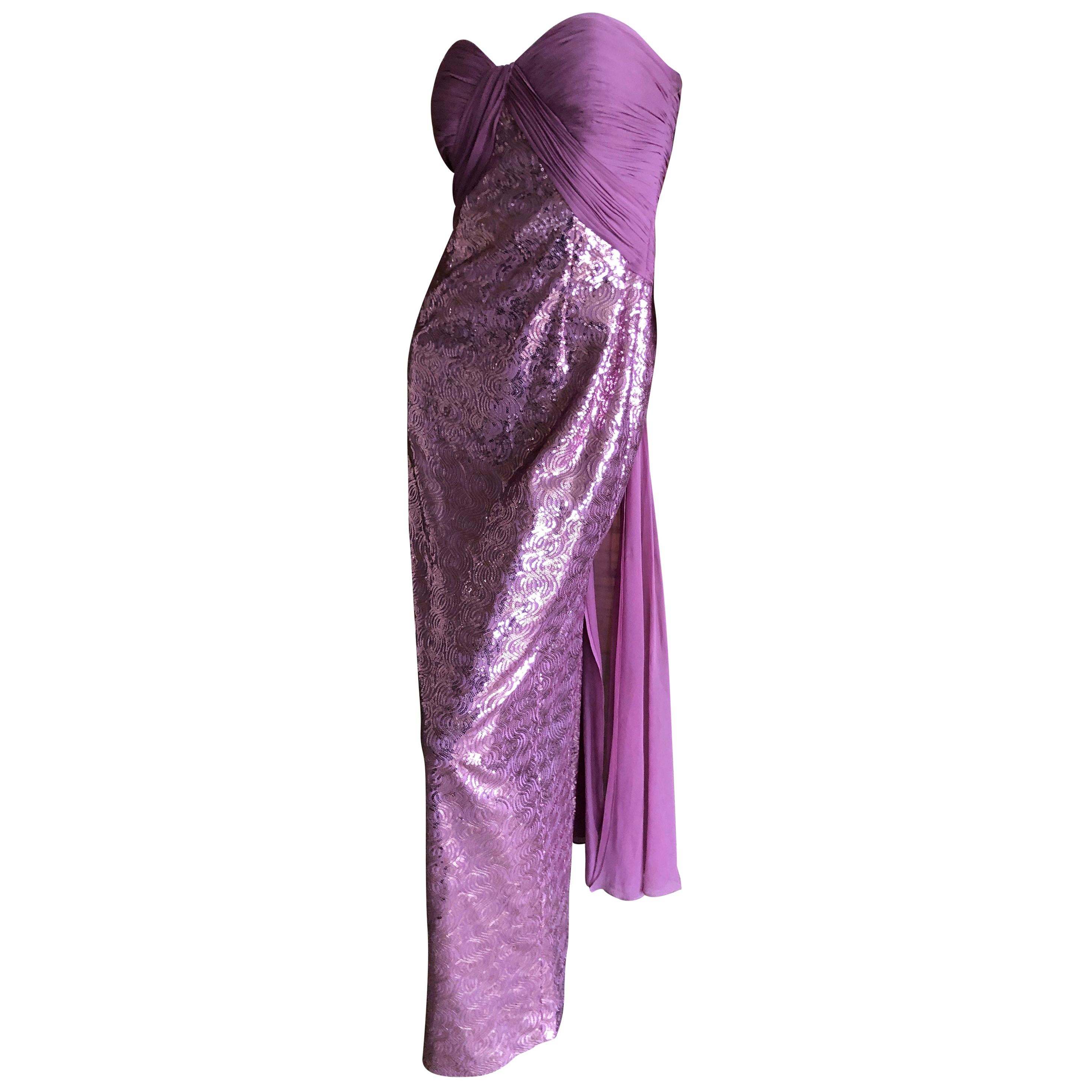 Vicky Tiel Paris 80's Lavender Pink Strapless Sequin Corseted Evening Dress Sz 4 For Sale