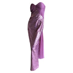 Vicky Tiel Paris 80's Lavender Pink Strapless Sequin Corseted Evening Dress Sz 4