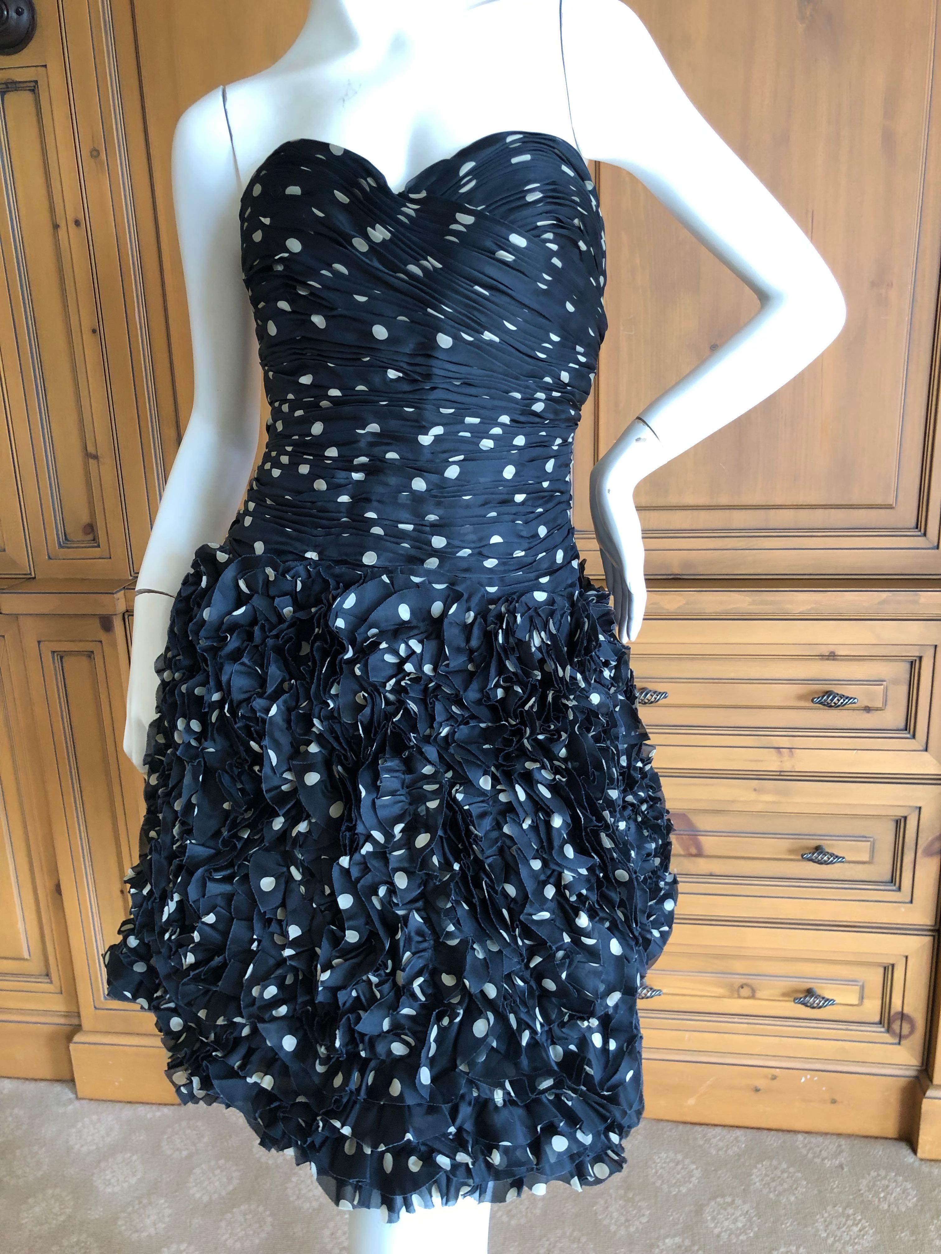 Vicky Tiel Paris 80's Strapless Polka Dot Pouf Dress Size 4 In Excellent Condition In Cloverdale, CA
