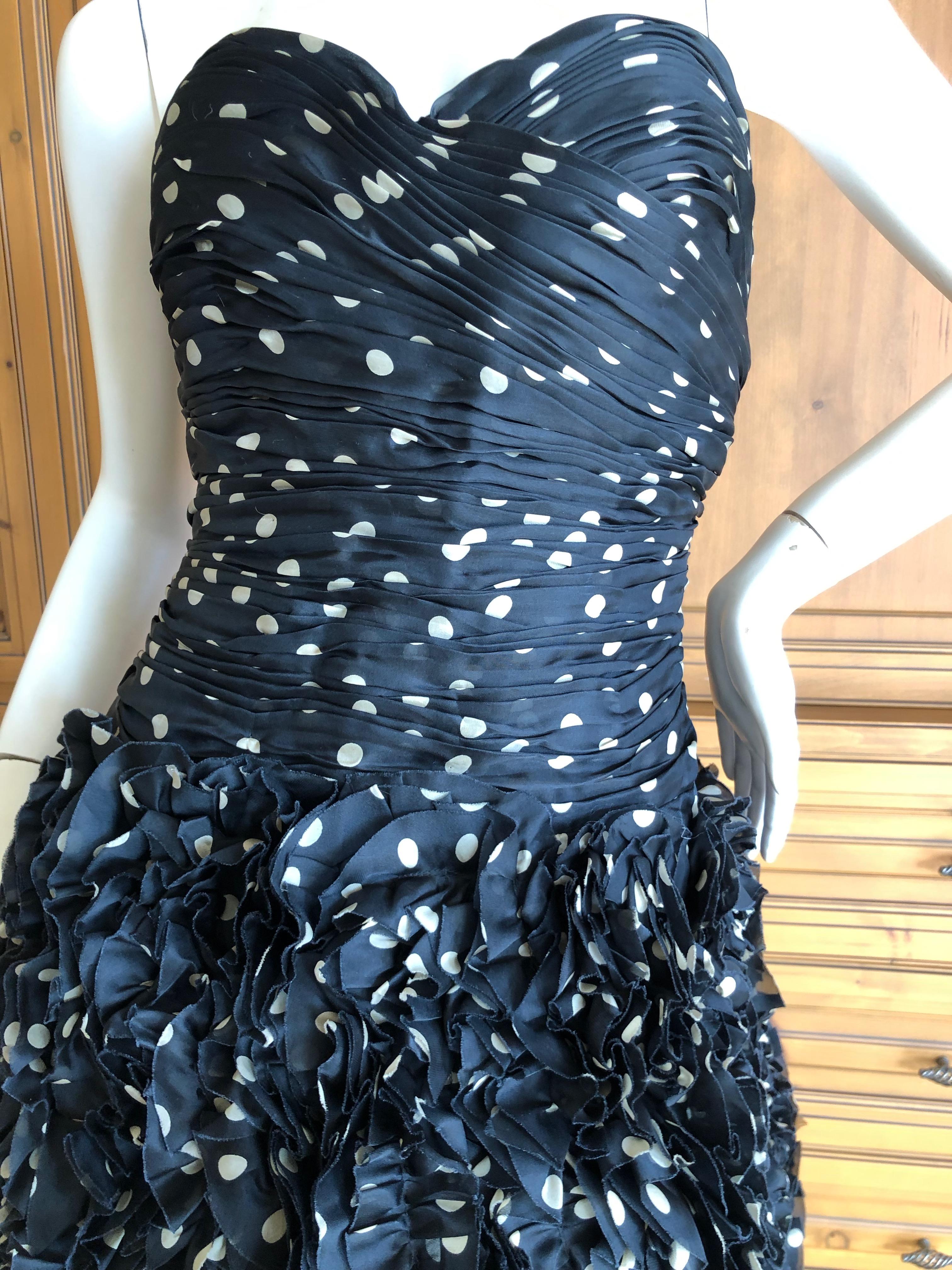 Vicky Tiel Paris 80's Strapless Polka Dot Pouf Dress Size 4 1