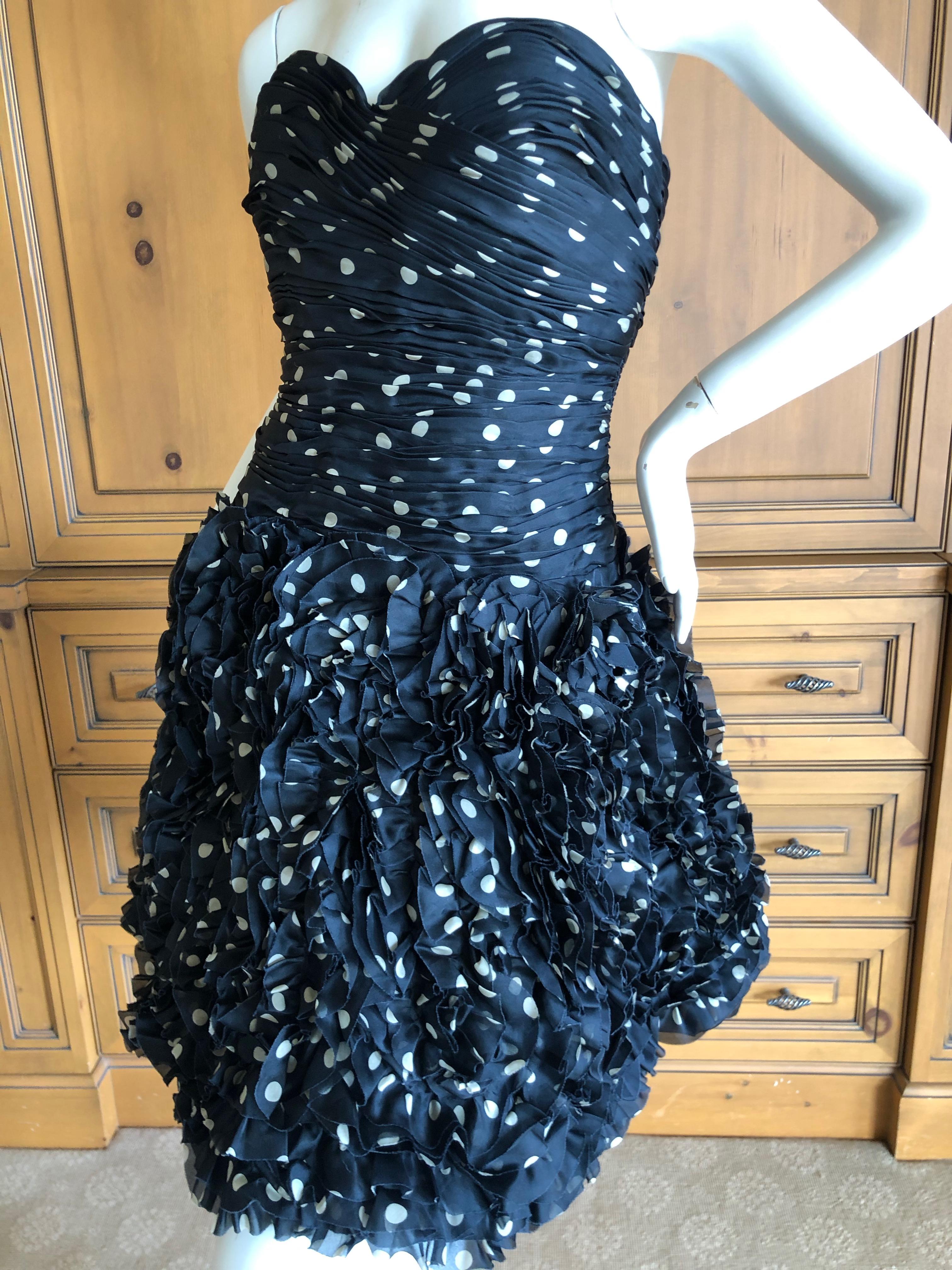 Vicky Tiel Paris 80's Strapless Polka Dot Pouf Dress Size 4 2