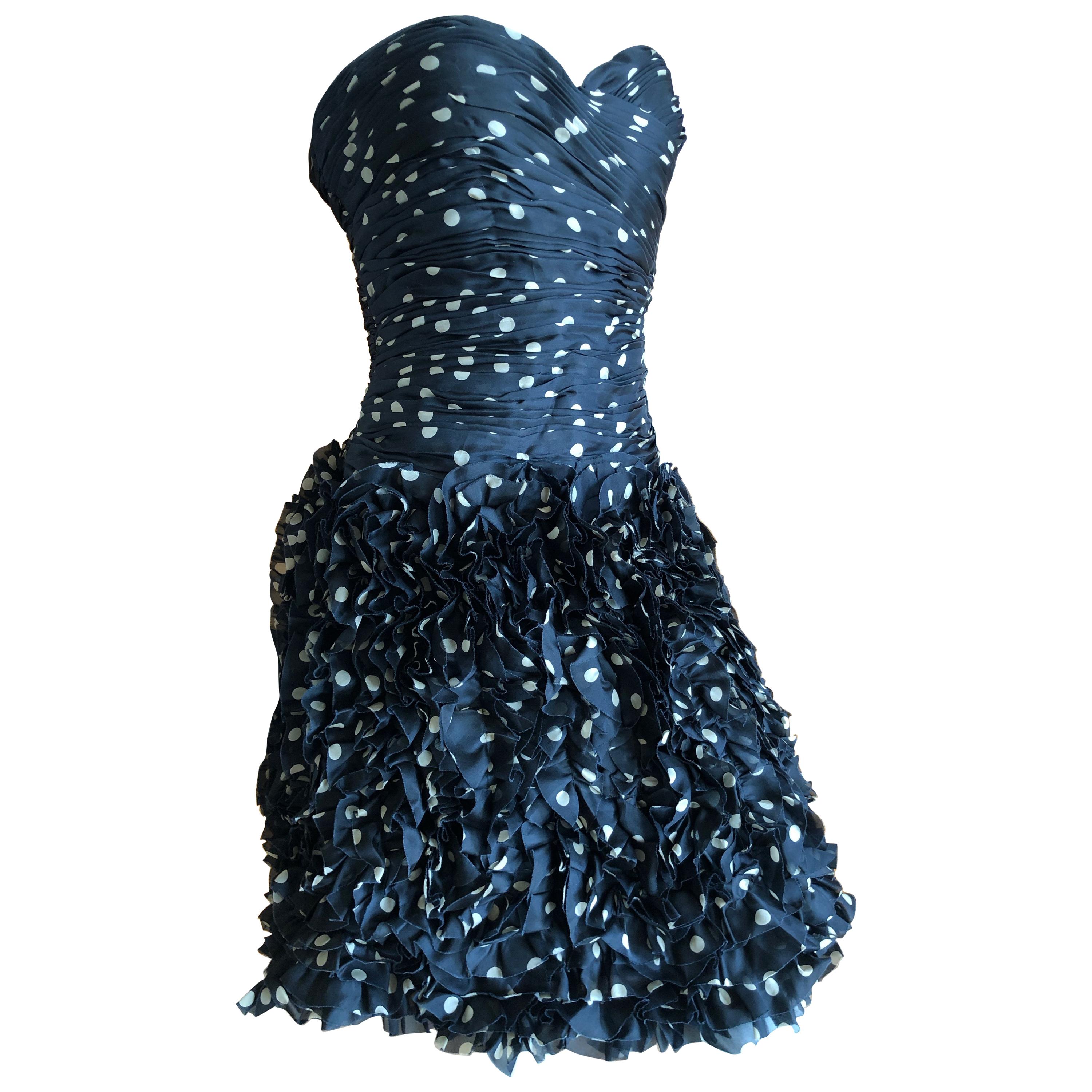 Vicky Tiel Paris 80's Strapless Polka Dot Pouf Dress Size 4