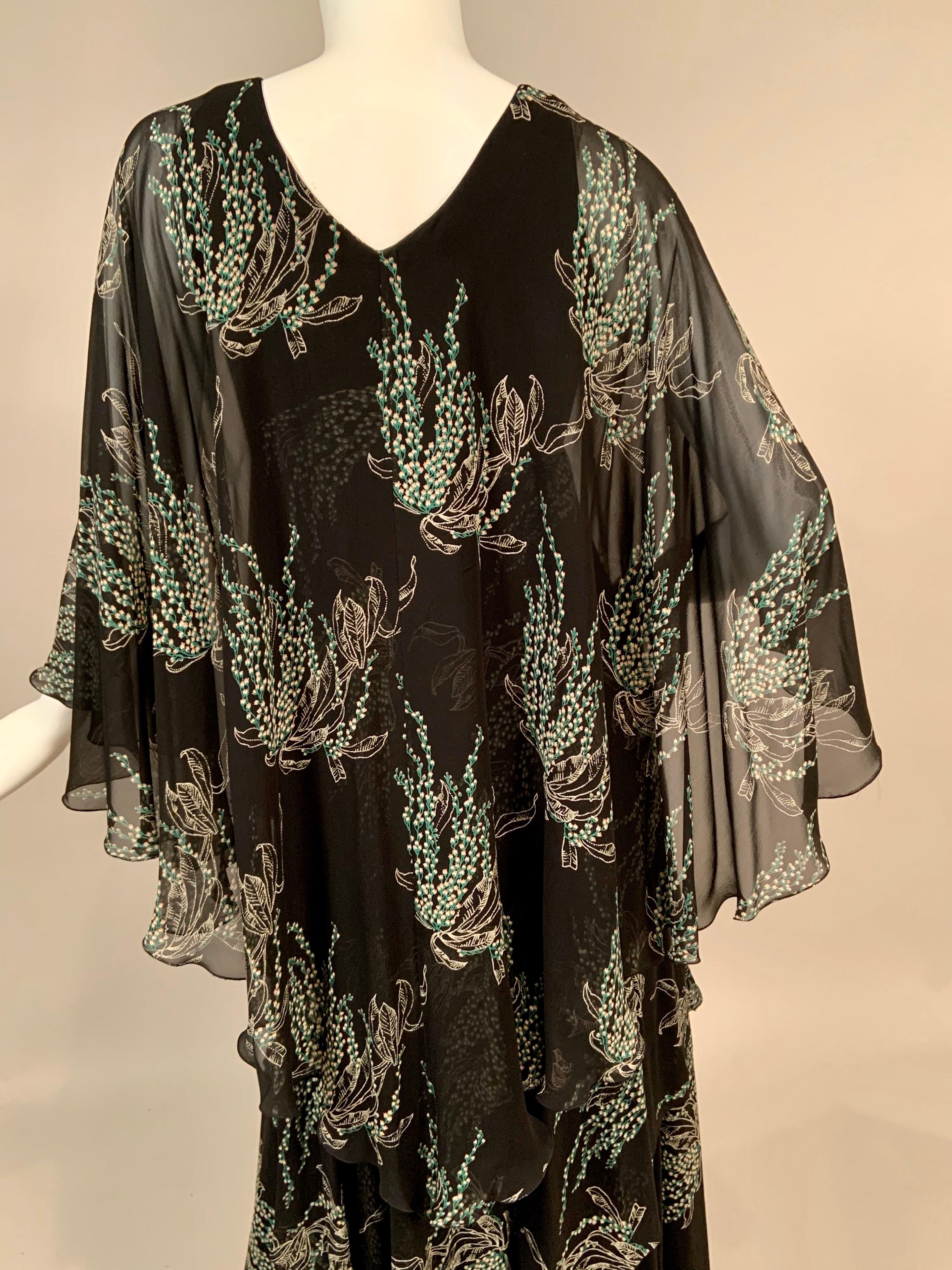 Vicky Tiel, Paris Lily of the Valley Printed Tiered Floating Silk Chiffon Dress 5