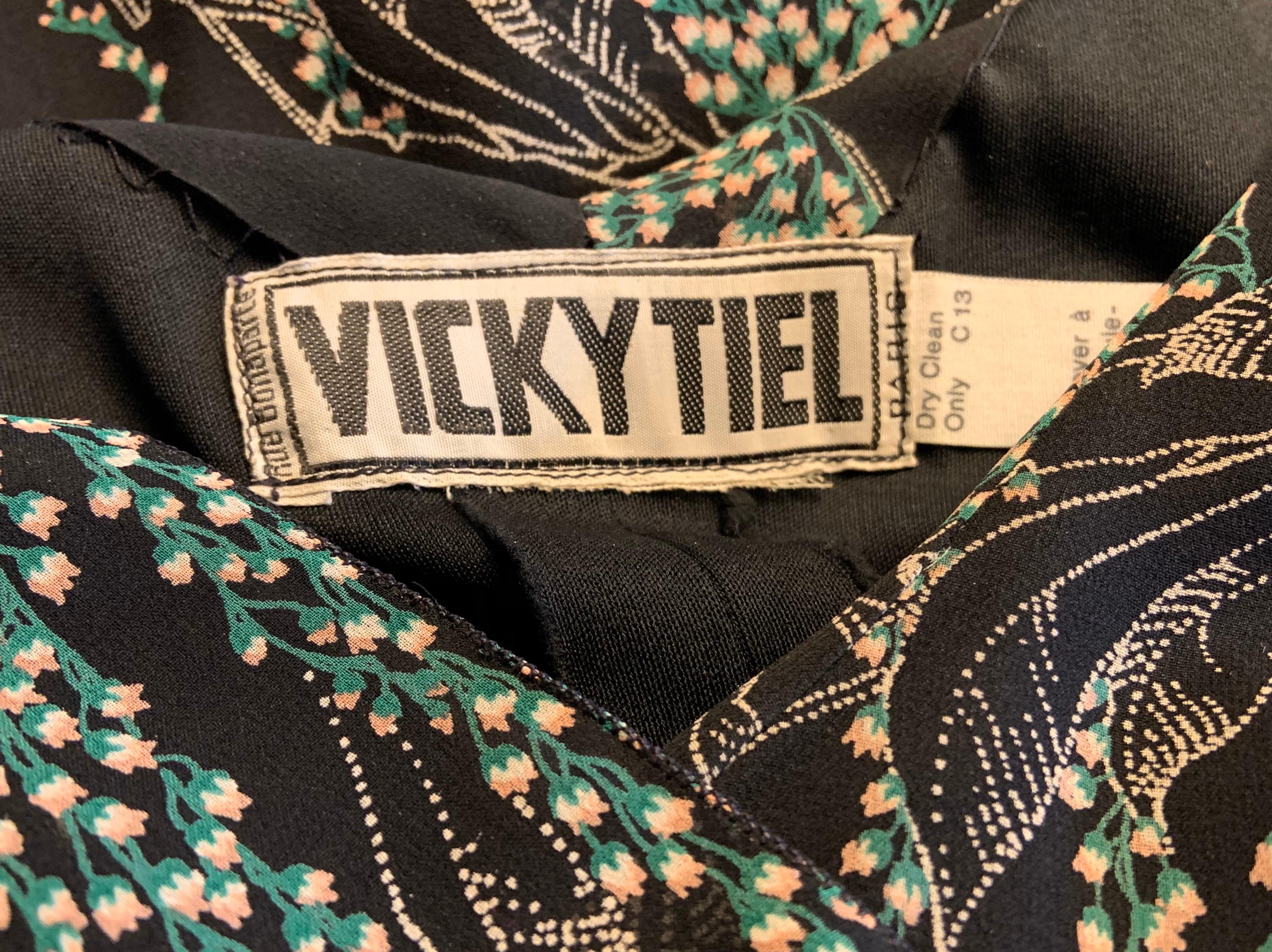 Vicky Tiel, Paris Lily of the Valley Printed Tiered Floating Silk Chiffon Dress 7