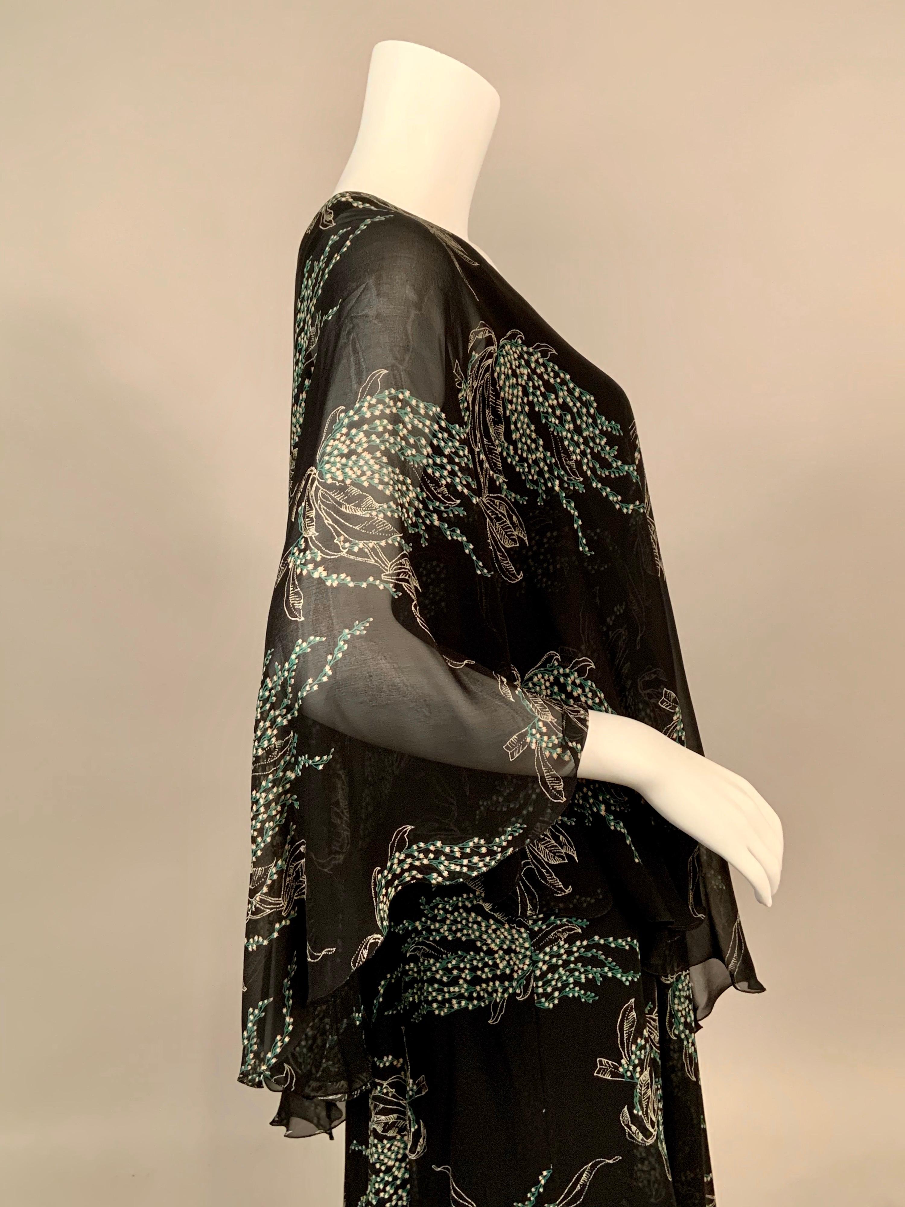 Vicky Tiel, Paris Lily of the Valley Printed Tiered Floating Silk Chiffon Dress 3