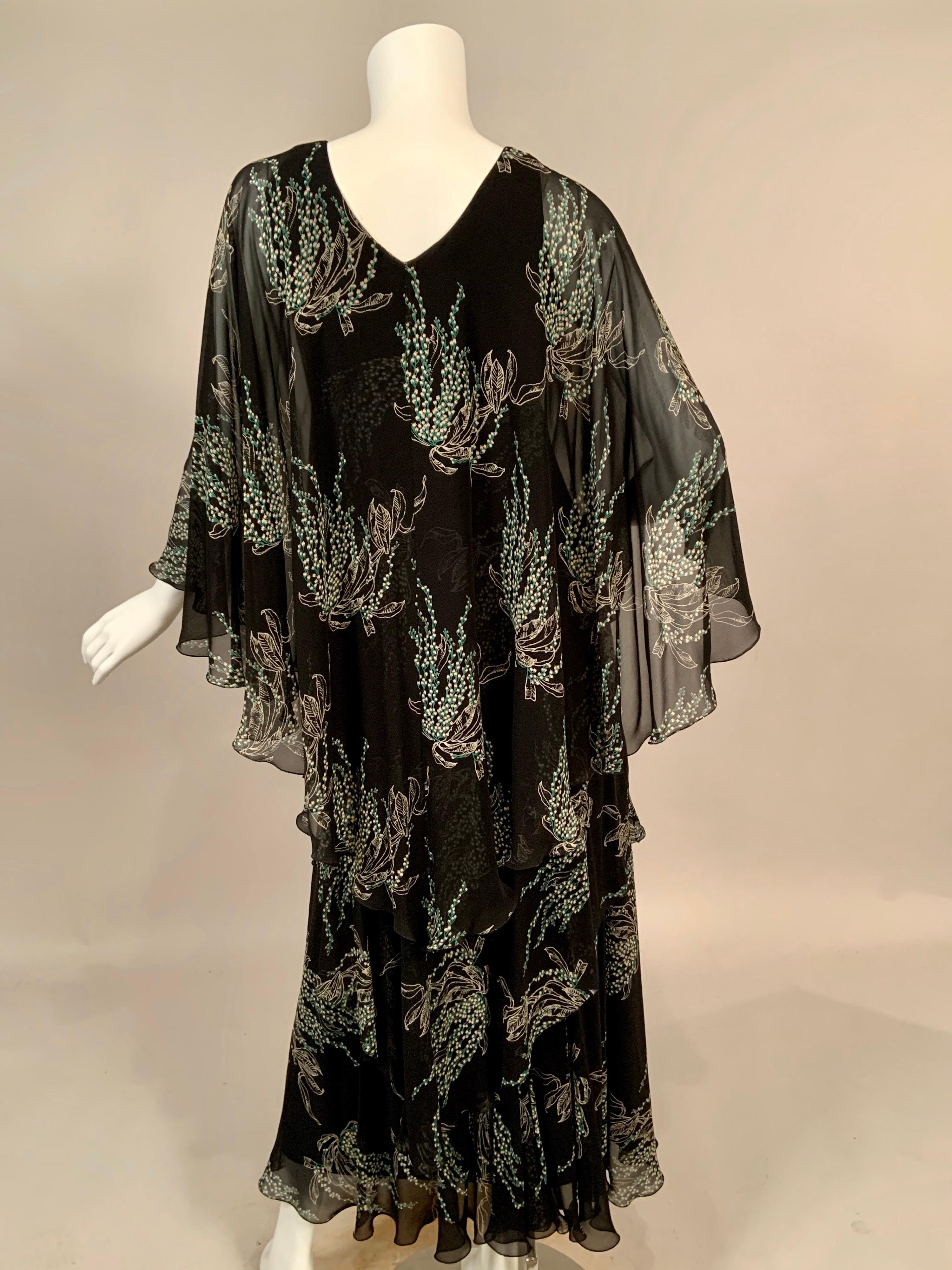 Vicky Tiel, Paris Lily of the Valley Printed Tiered Floating Silk Chiffon Dress 4