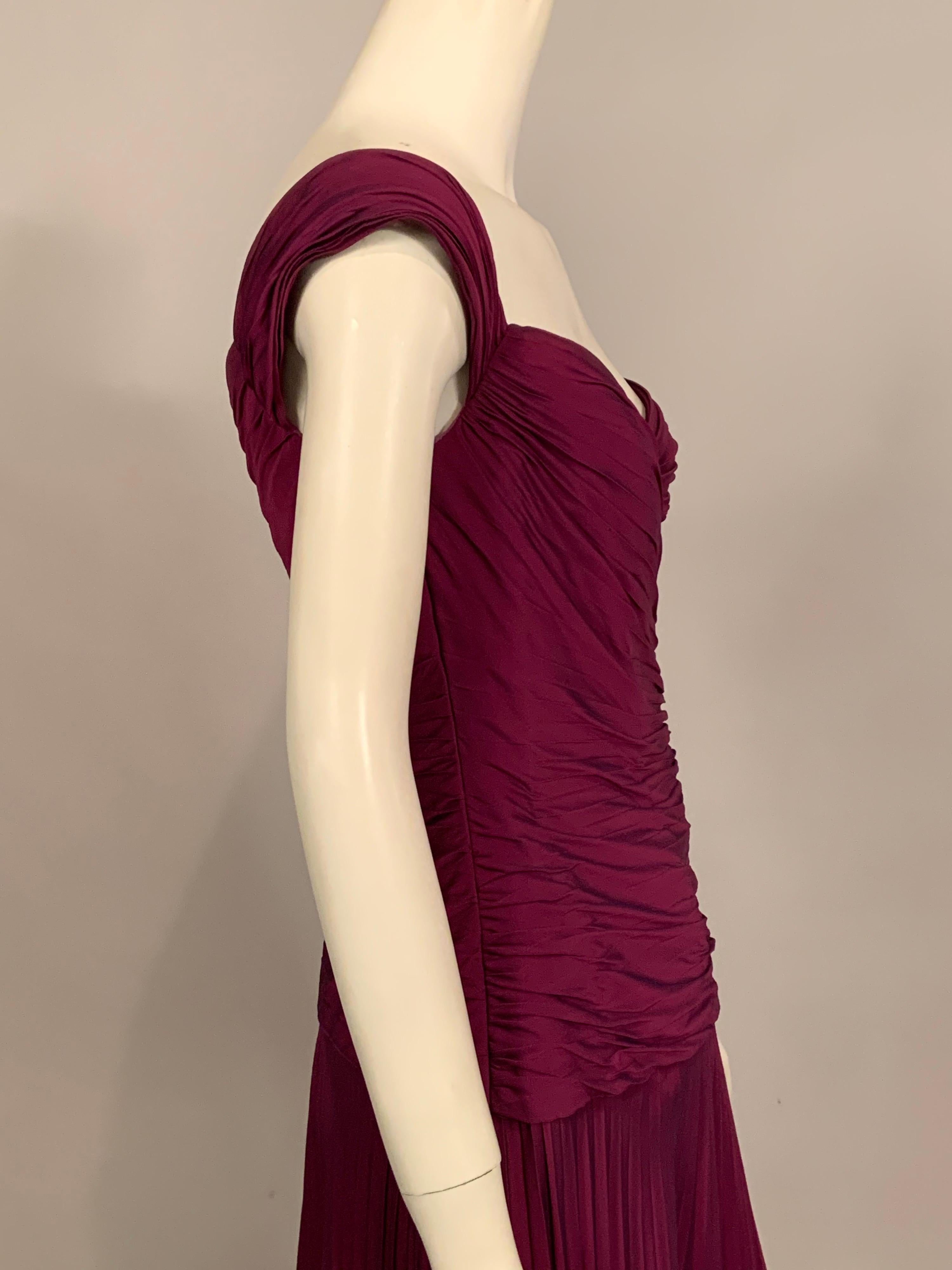 Women's Vicky Tiel, Paris  Pleated Violet Silk Chiffon Evening Dress