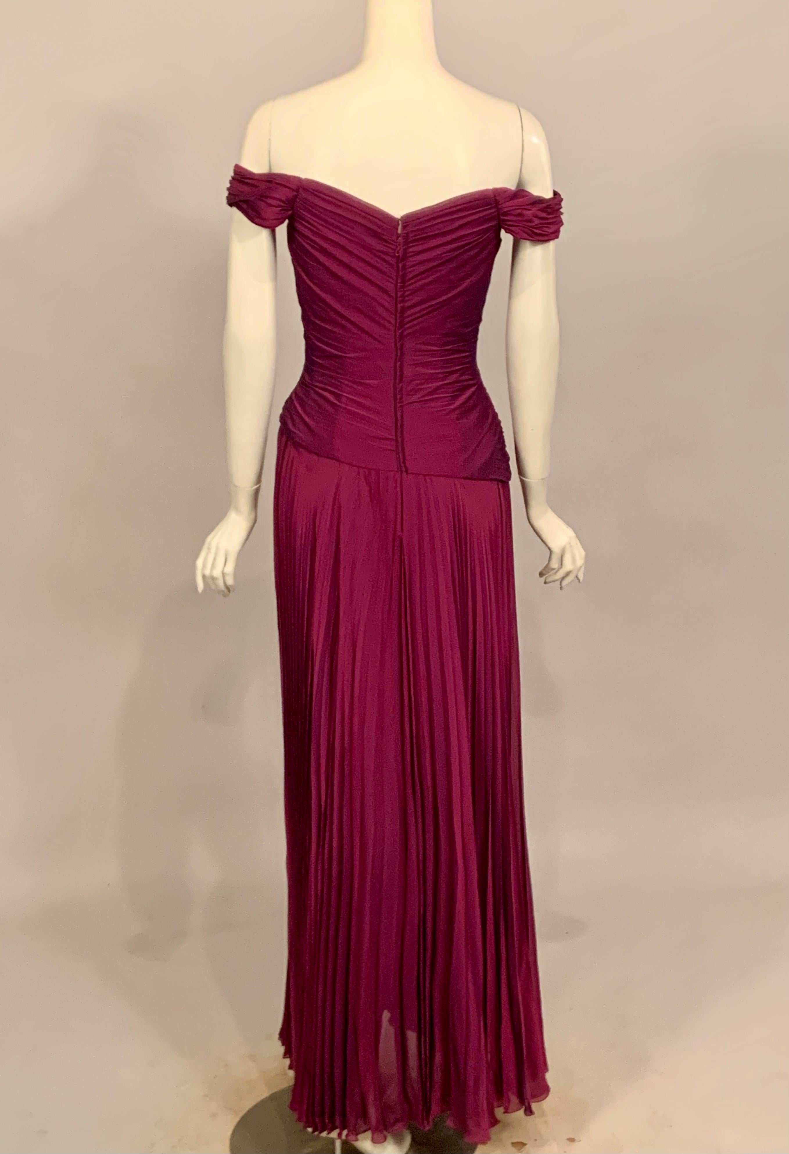 Vicky Tiel, Paris  Pleated Violet Silk Chiffon Evening Dress 1