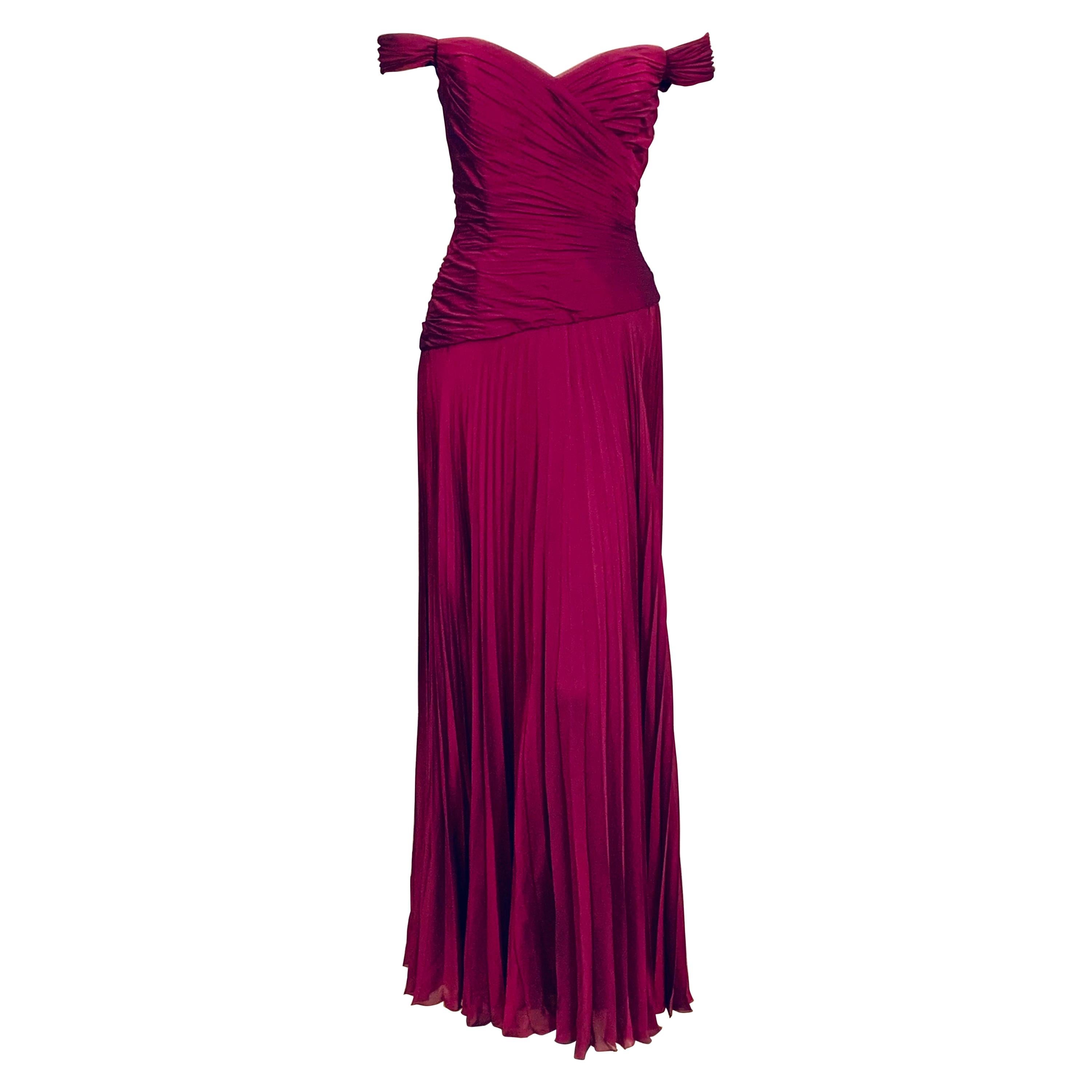 Vicky Tiel, Paris  Pleated Violet Silk Chiffon Evening Dress For Sale