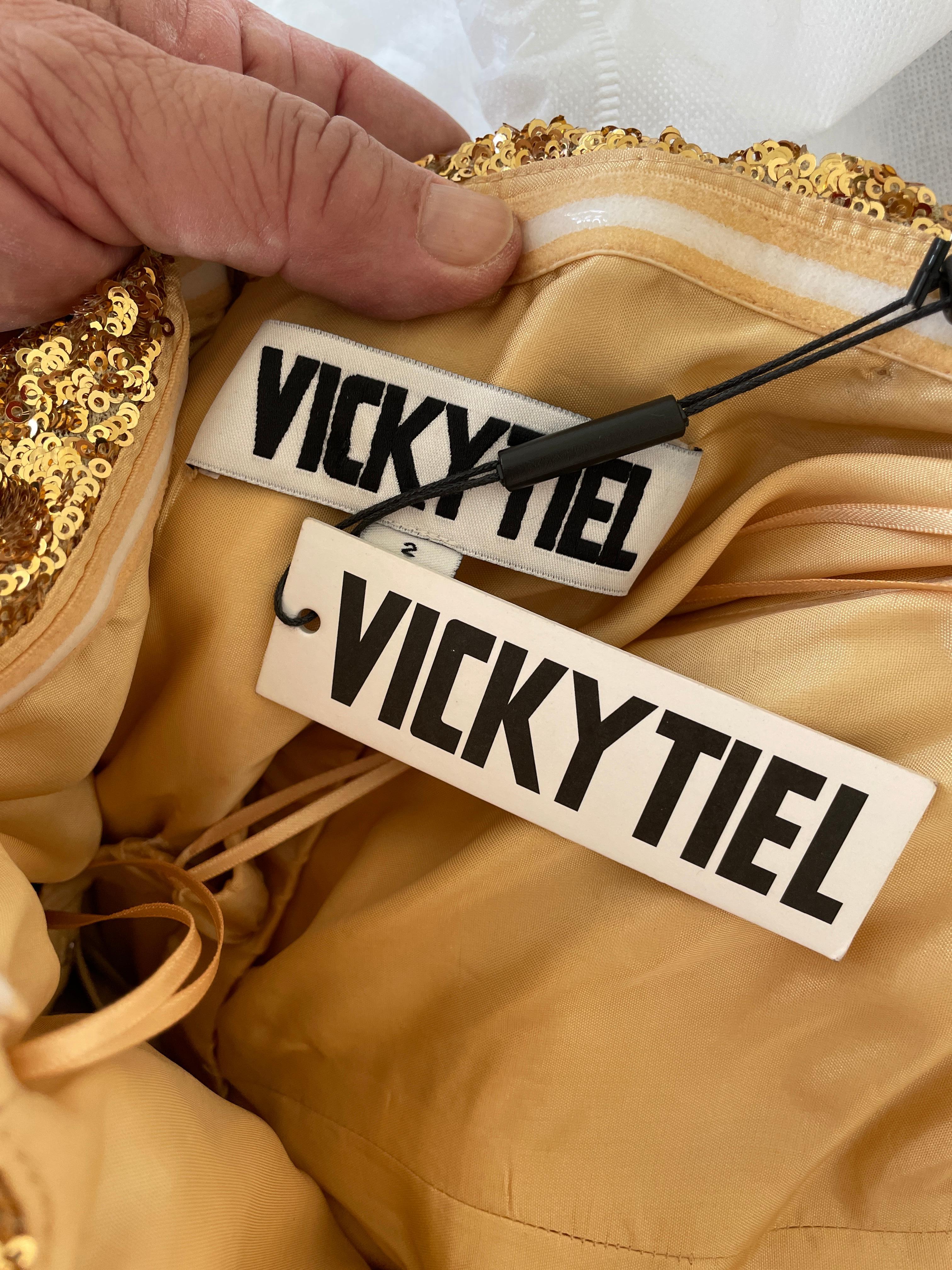 Vicky Tiel Paris Sensational 80's Gold Sequin Strapless Cocktail Dress 2