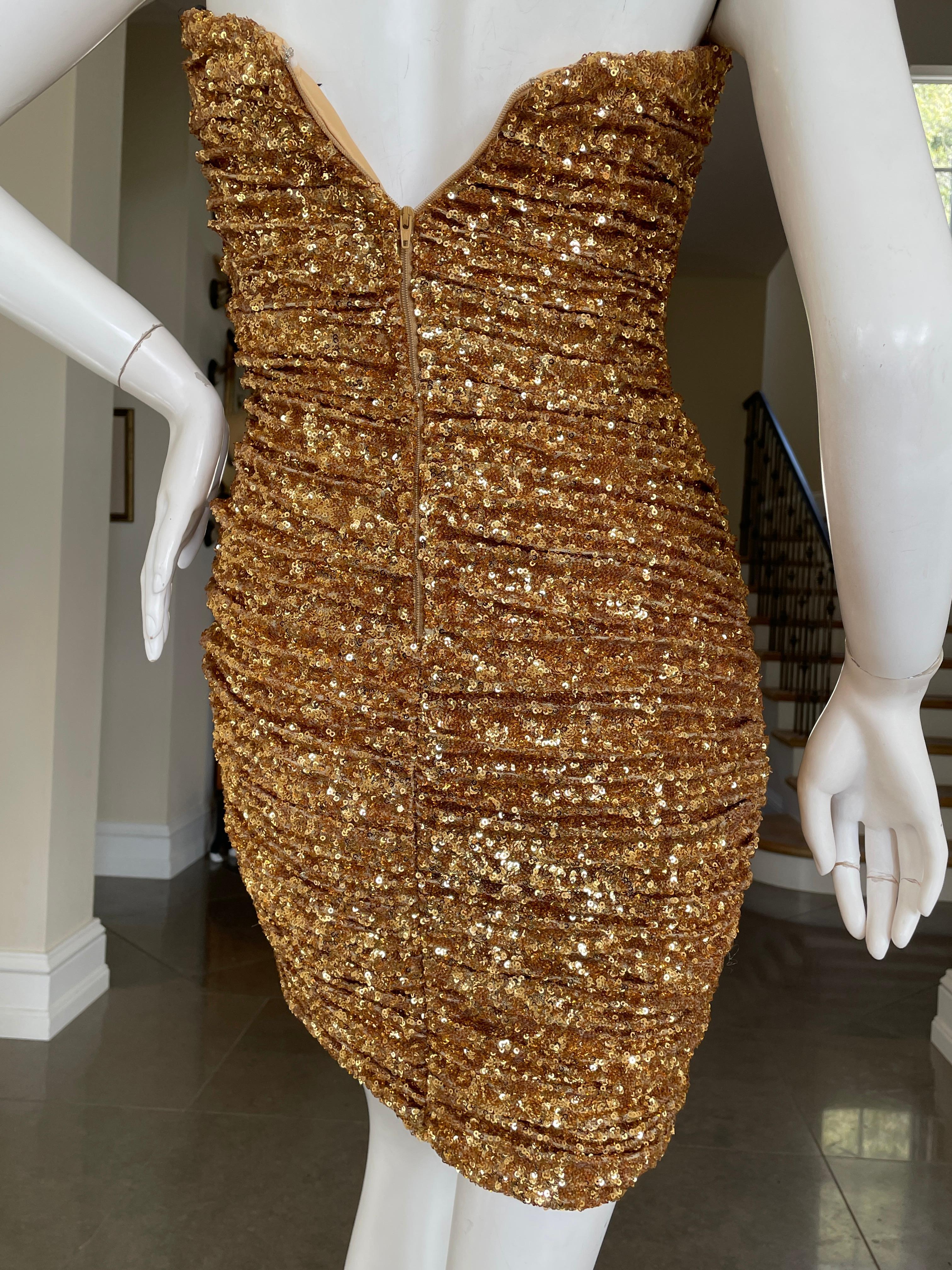 Vicky Tiel Paris Sensational 80's Gold Sequin Strapless Cocktail Dress For Sale 4