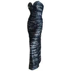 Vicky Tiel Paris Vintage Silver Accented Black Lace Strapless Siren Dress