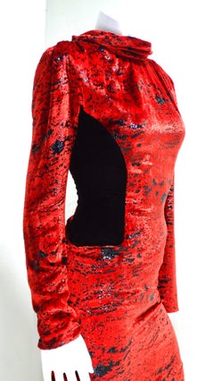 Vicky Tiel Red Sparkle Silk Velvet Dress