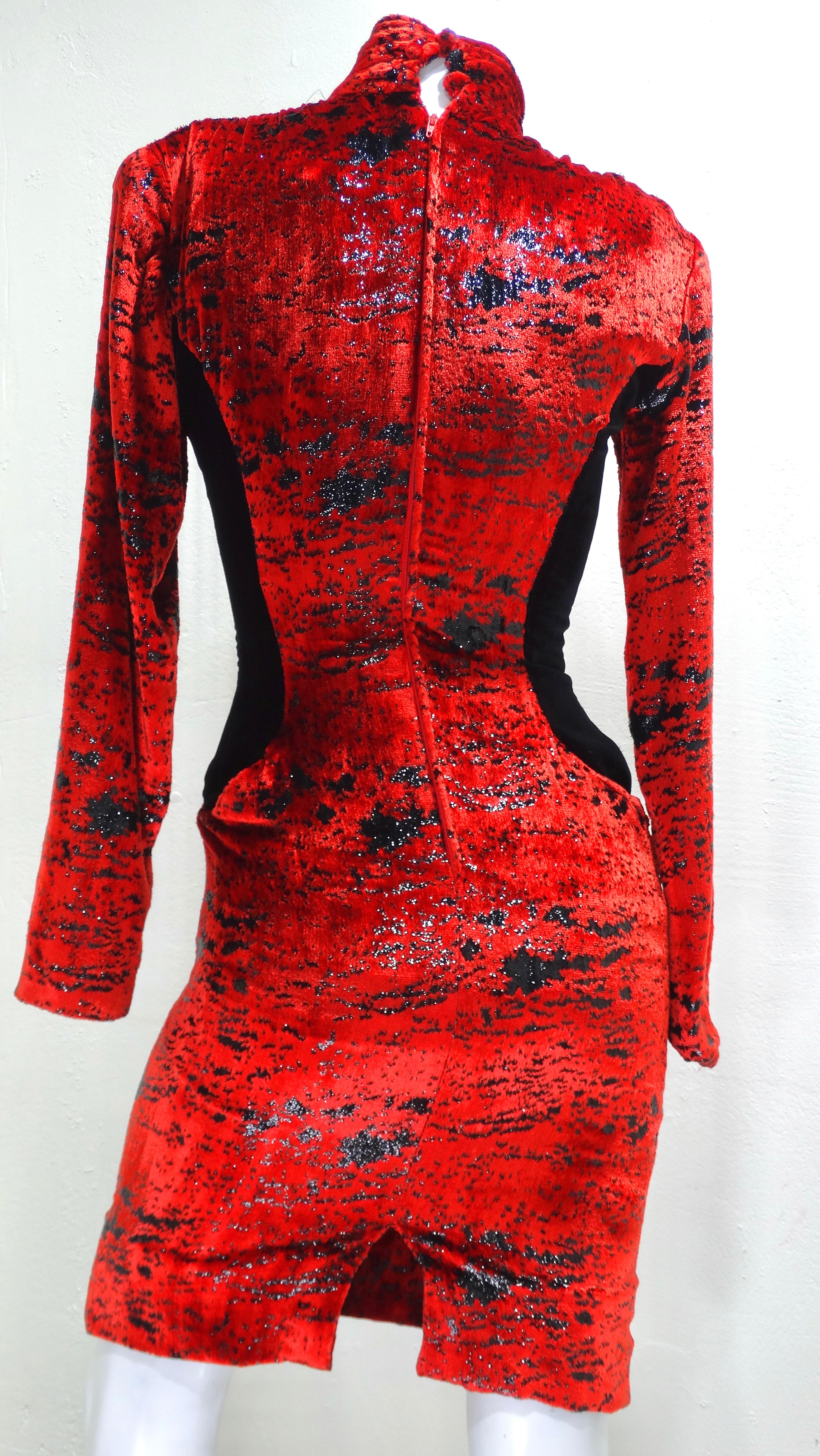 Vicky Tiel Red Sparkle Silk Velvet Dress  1