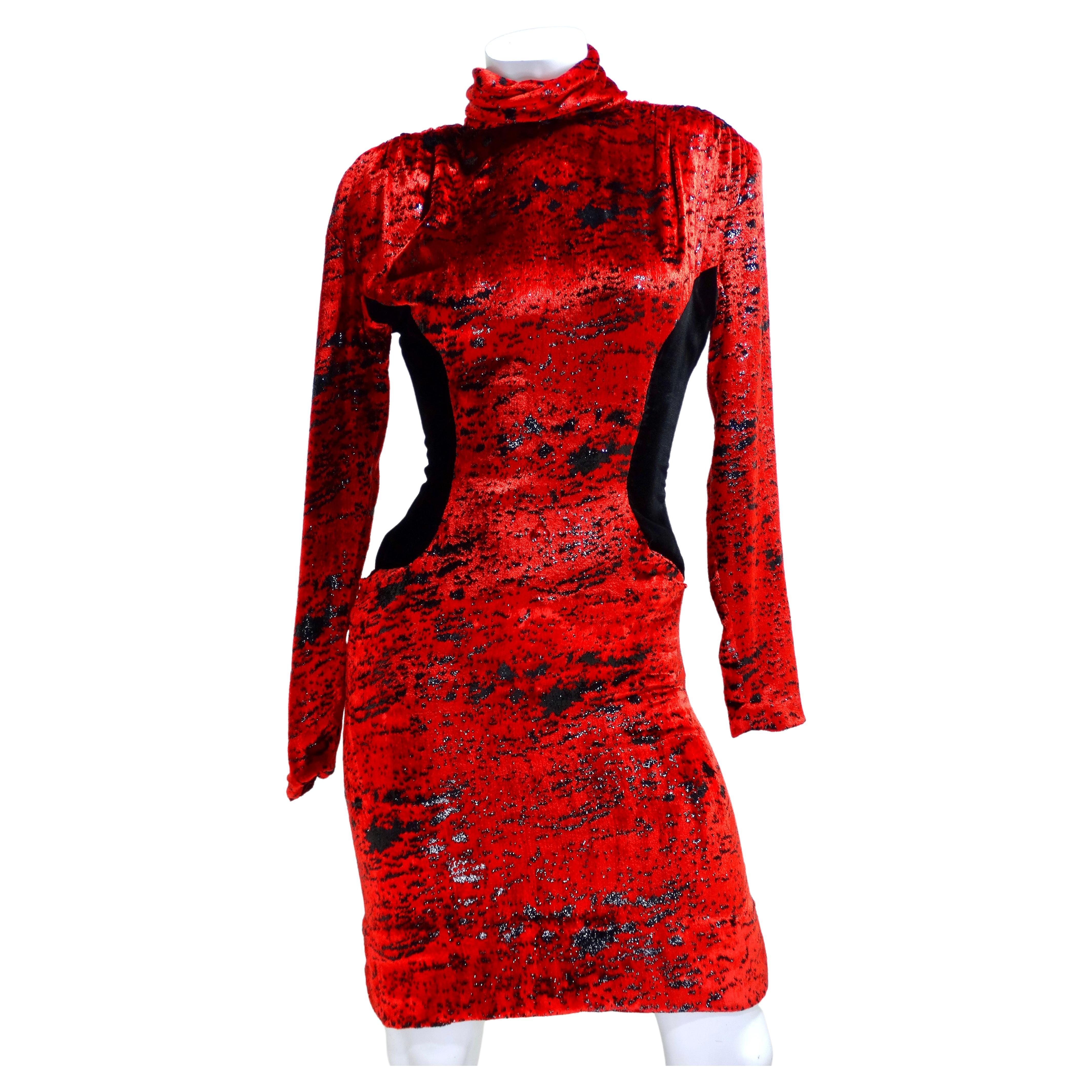 Vicky Tiel Red Sparkle Silk Velvet Dress 
