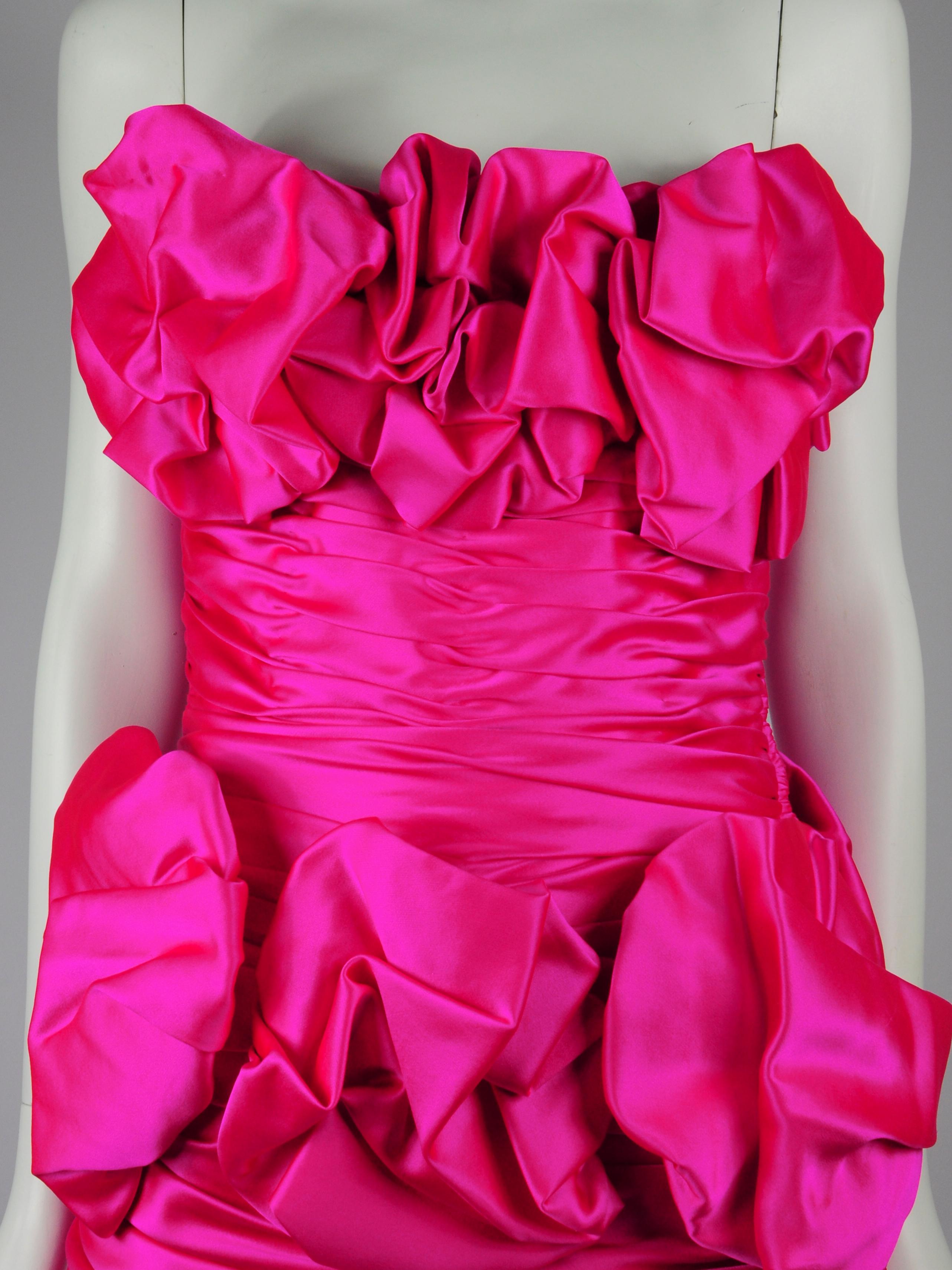 Vicky Tiel Silk Couture Cocktail Dress in Fuchsia Pink 1980s For Sale 4