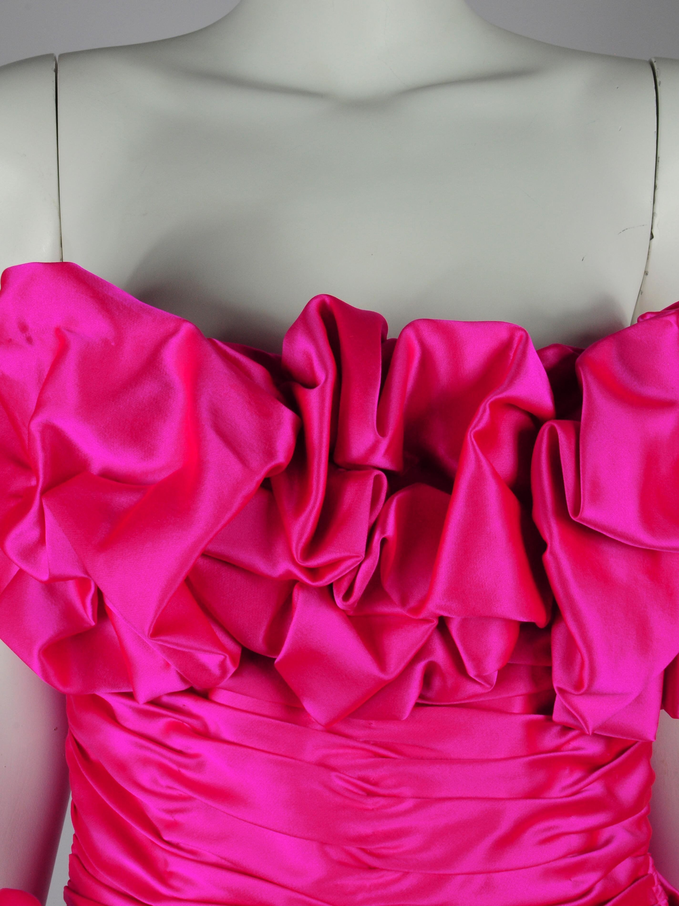 Vicky Tiel Silk Couture Cocktail Dress in Fuchsia Pink 1980s For Sale 10