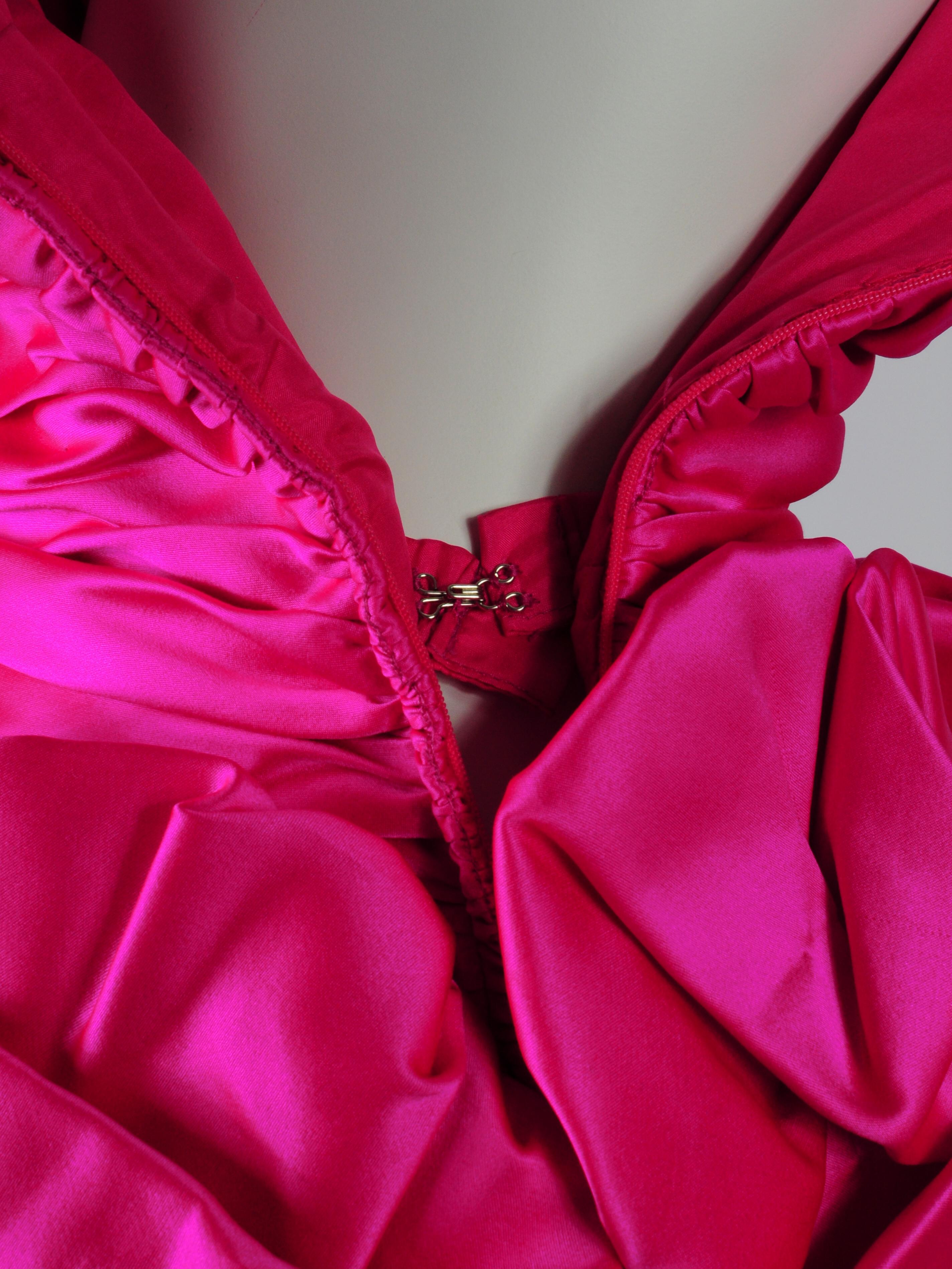 Vicky Tiel Silk Couture Cocktail Dress in Fuchsia Pink 1980s For Sale 12