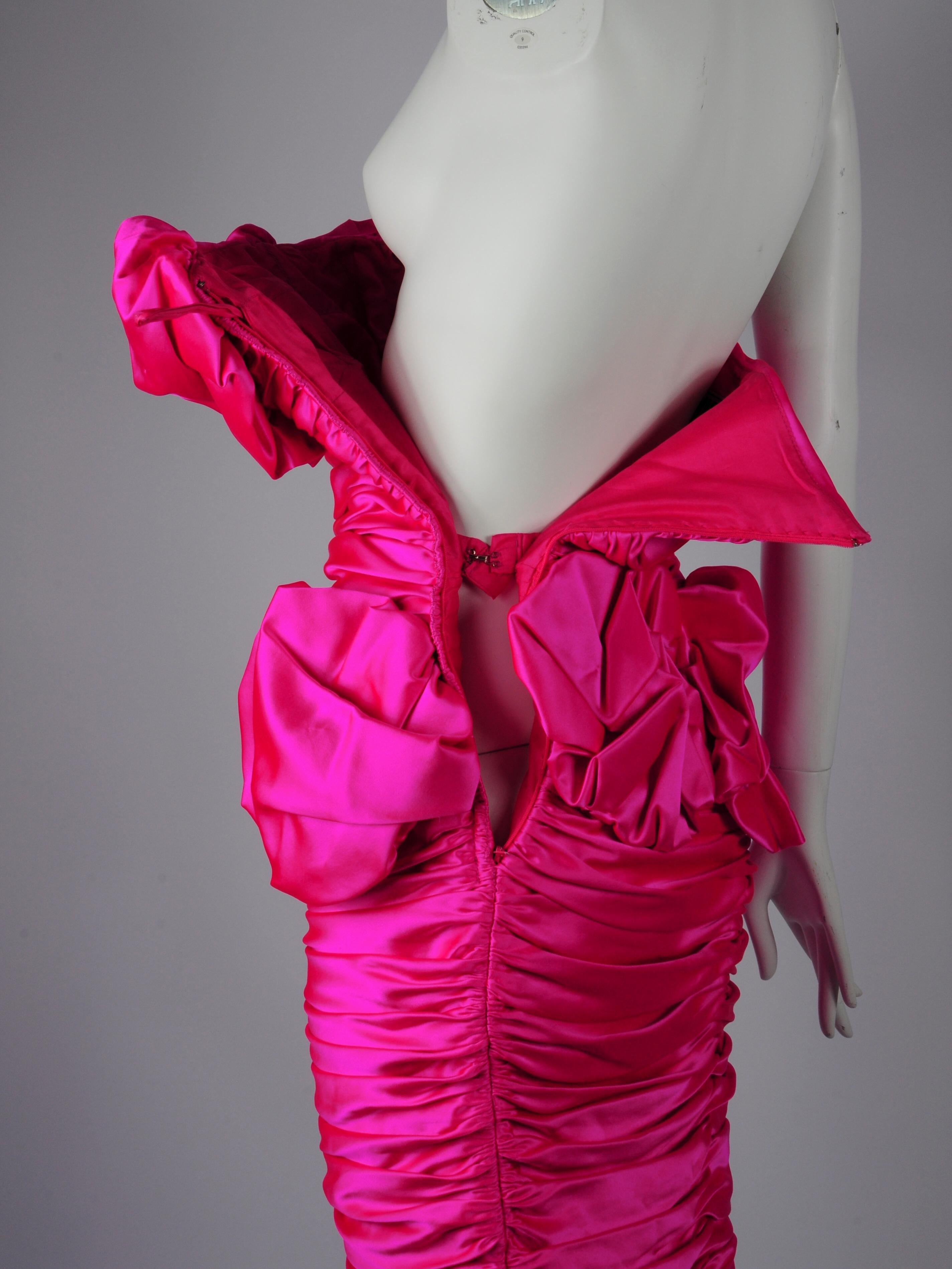 Vicky Tiel Silk Couture Cocktail Dress in Fuchsia Pink 1980s For Sale 13