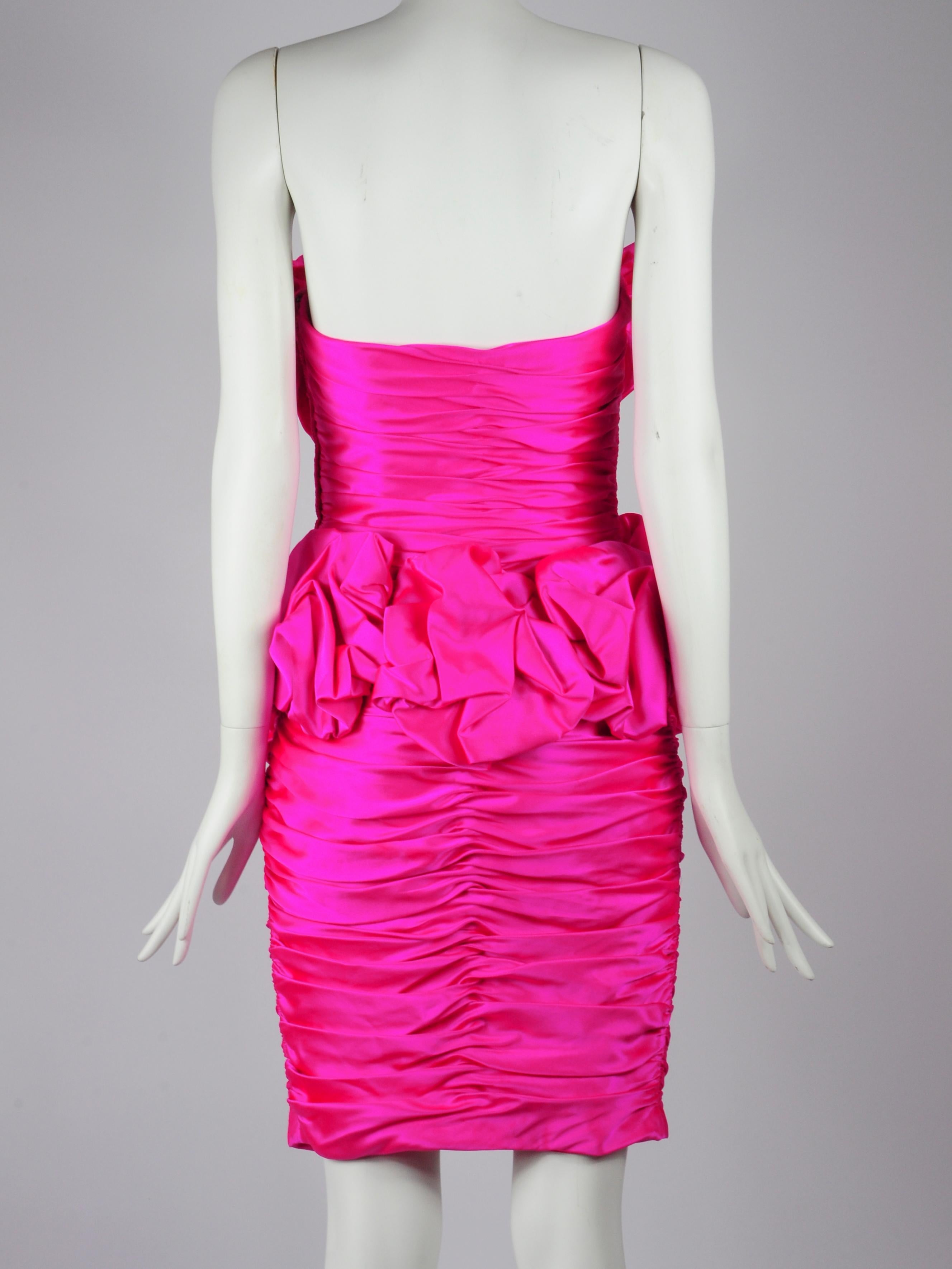 Vicky Tiel Silk Couture Cocktail Dress in Fuchsia Pink 1980s For Sale 6