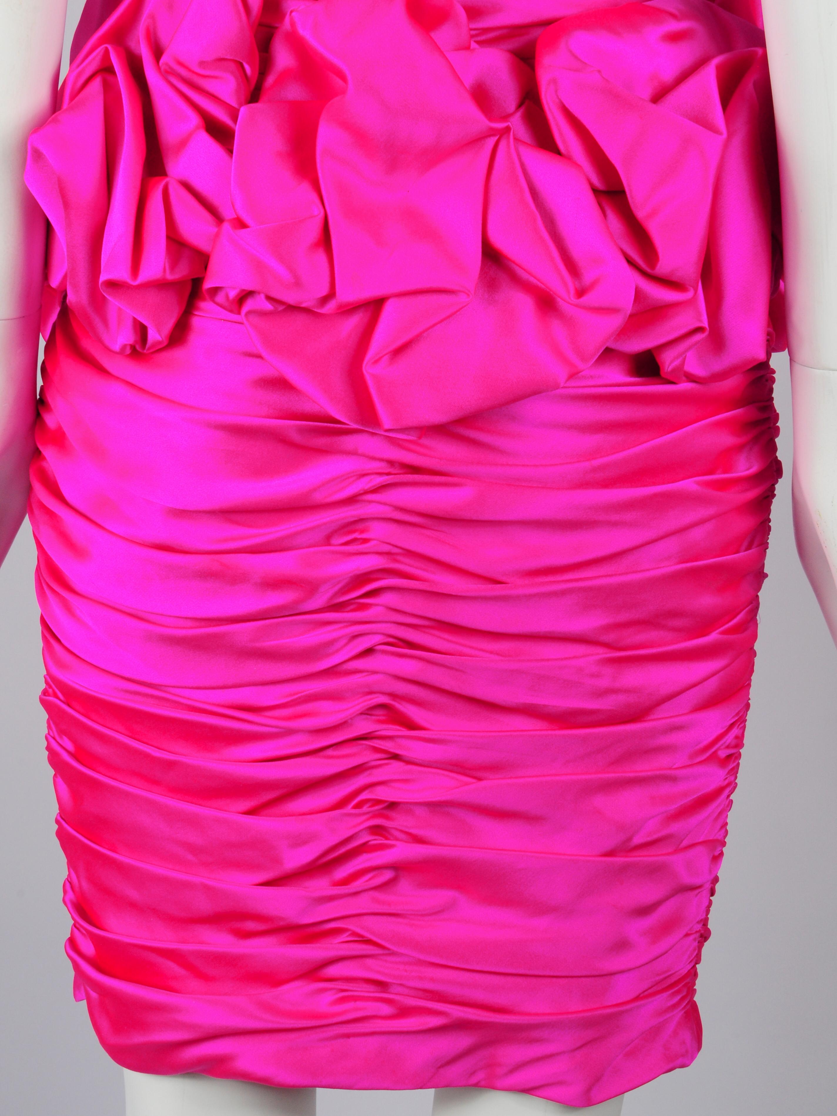 Vicky Tiel Silk Couture Cocktail Dress in Fuchsia Pink 1980s For Sale 7