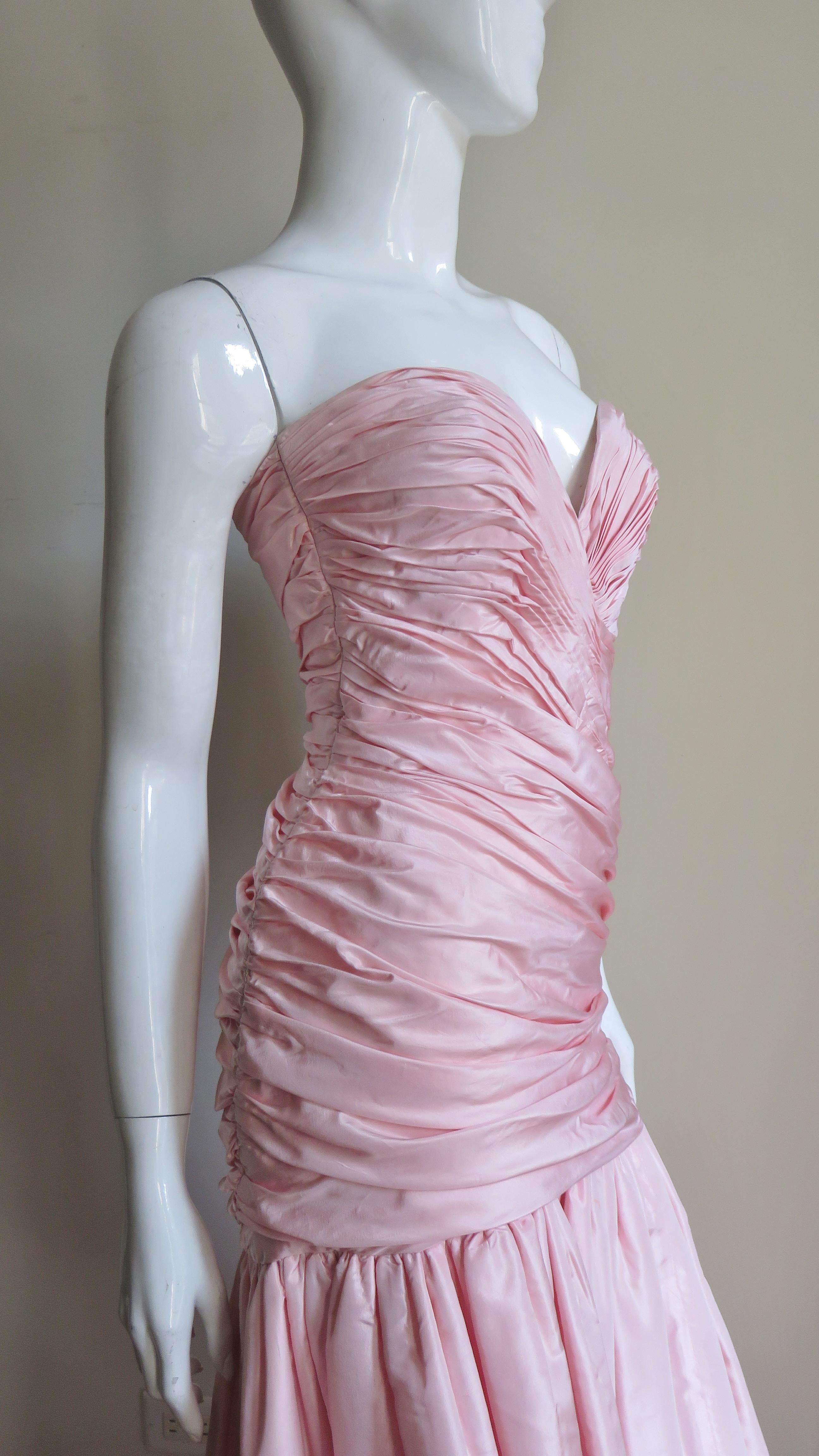 Vicky Tiel 1980s Silk Strapless High Low Bustier Dress For Sale 5