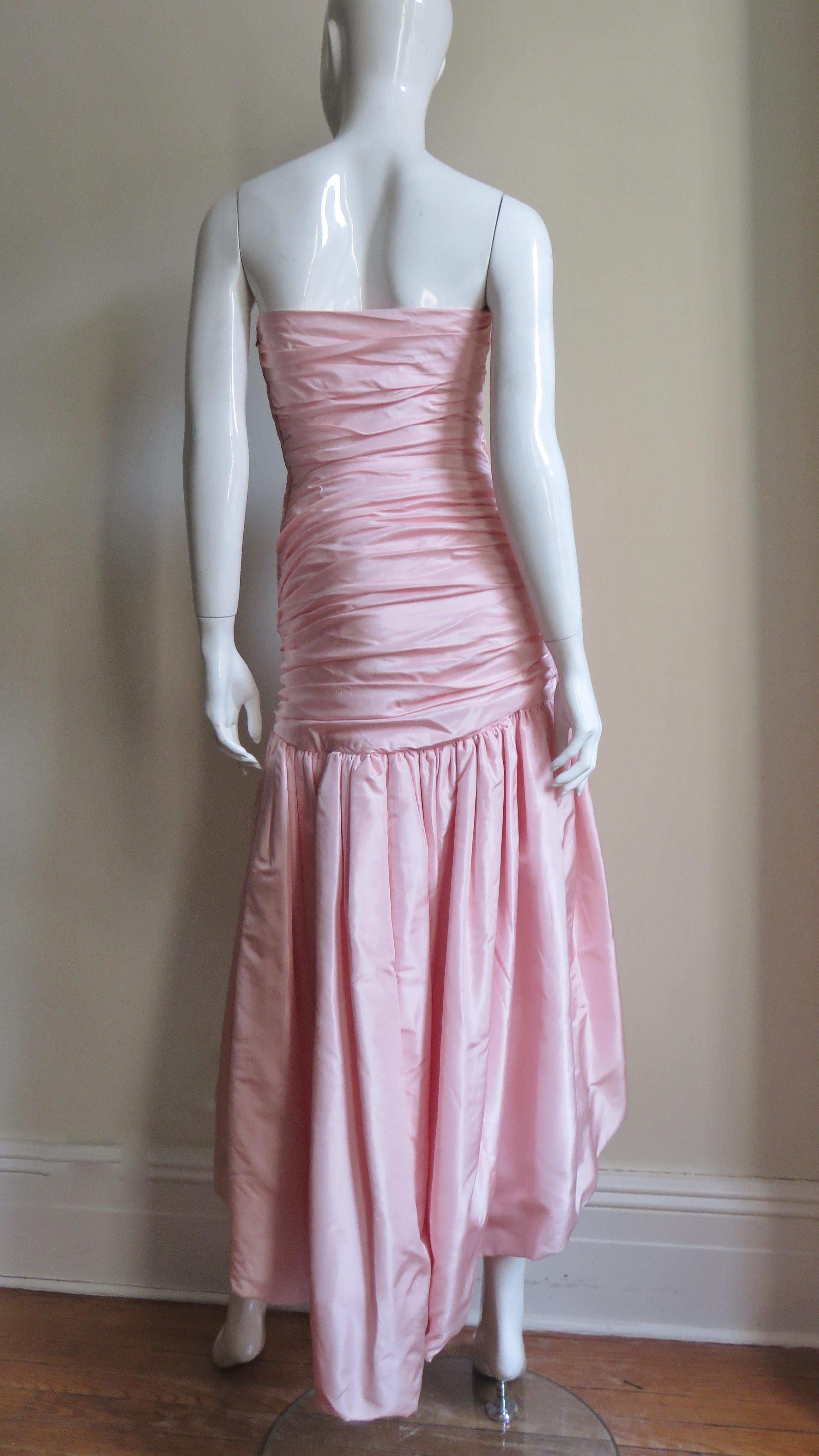 Vicky Tiel 1980s Silk Strapless High Low Bustier Dress For Sale 6