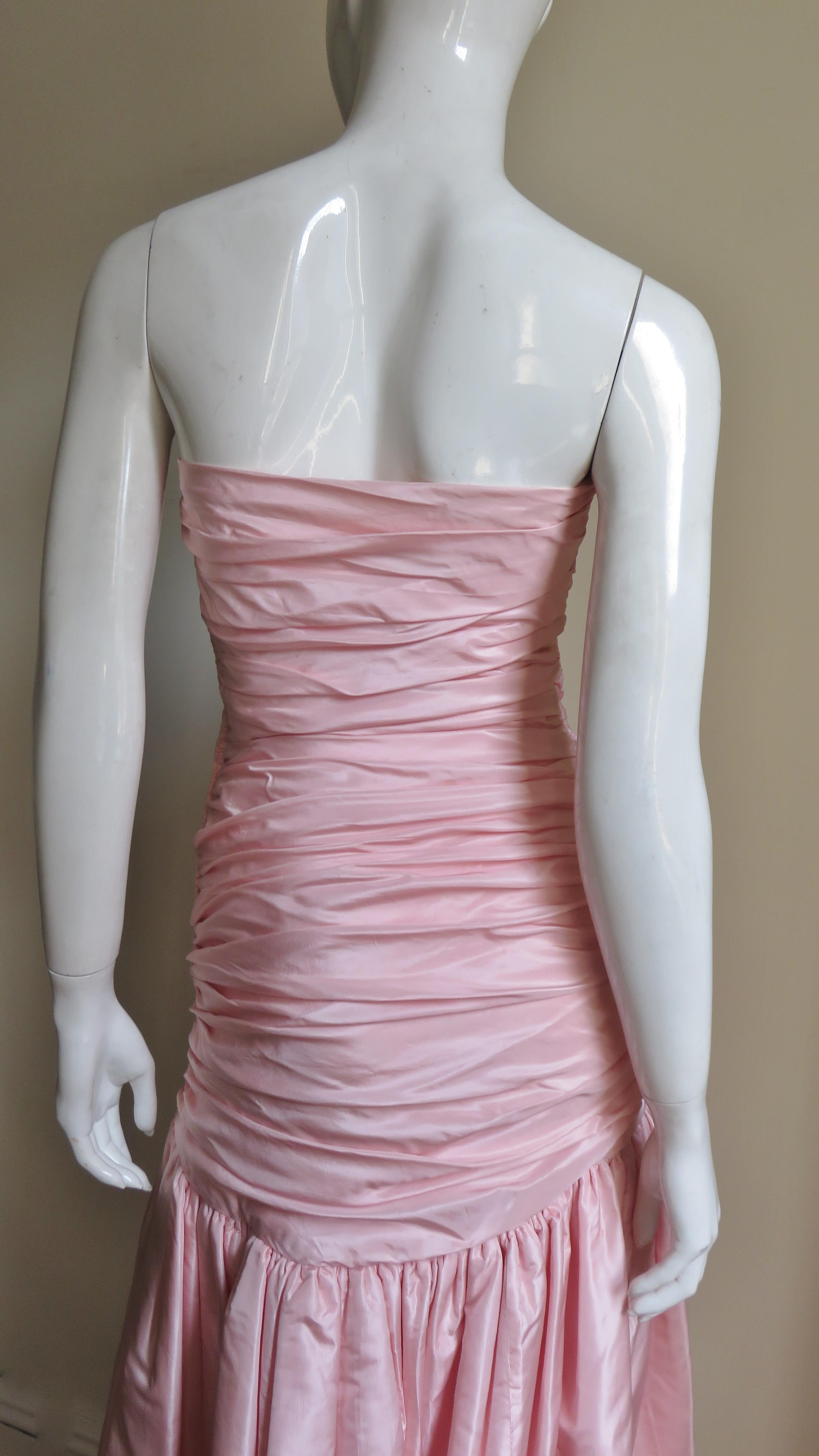 Vicky Tiel 1980s Silk Strapless High Low Bustier Dress For Sale 7
