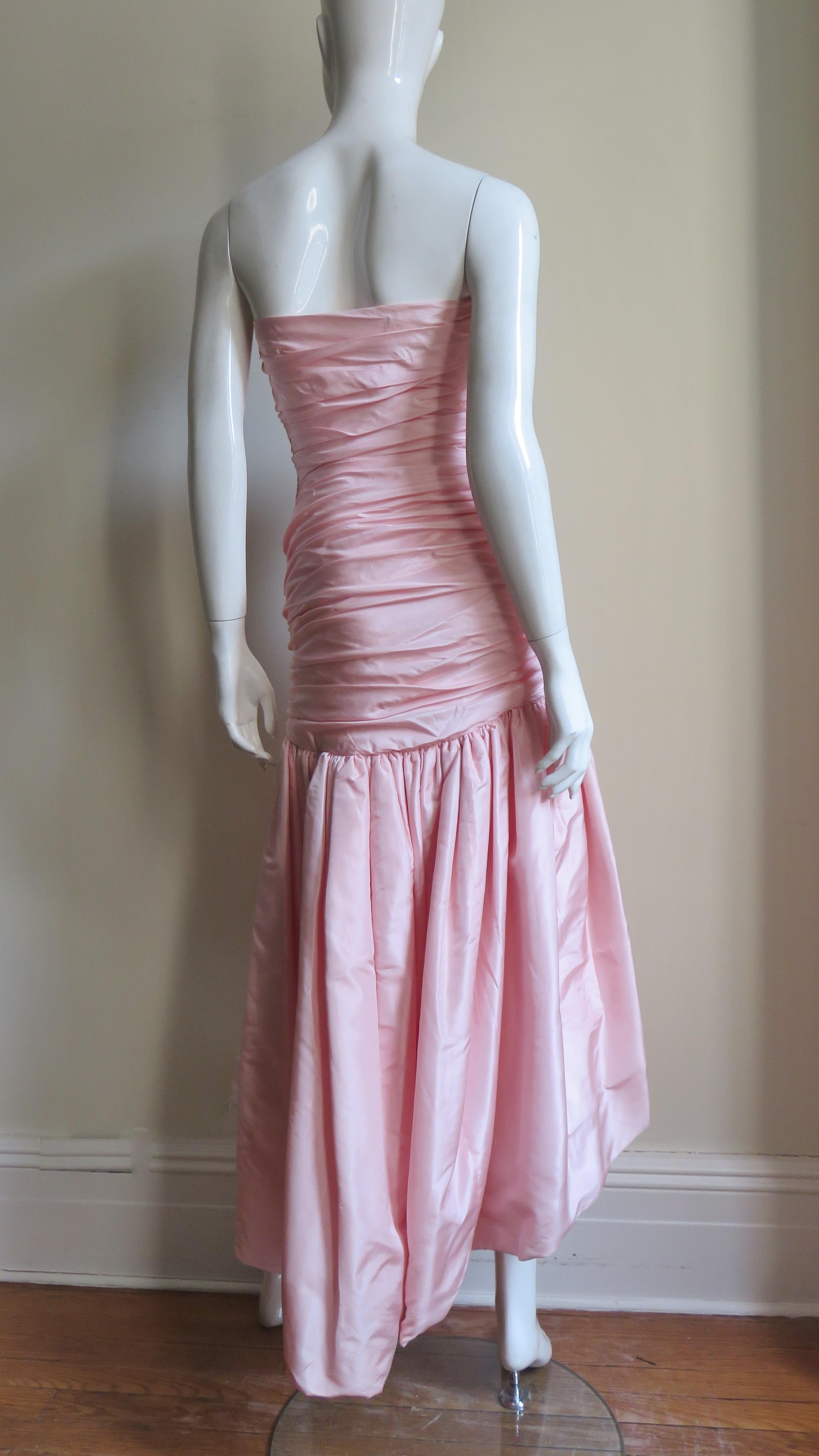 Vicky Tiel 1980s Silk Strapless High Low Bustier Dress For Sale 10