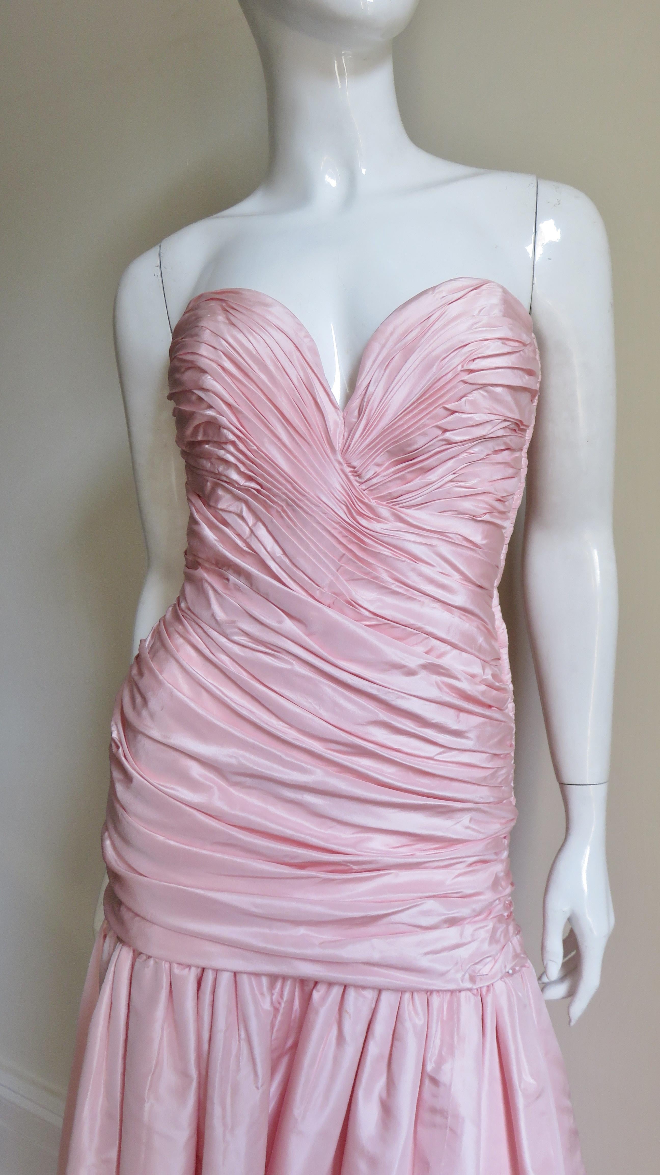 Vicky Tiel 1980s Silk Strapless High Low Bustier Dress In Good Condition For Sale In Water Mill, NY