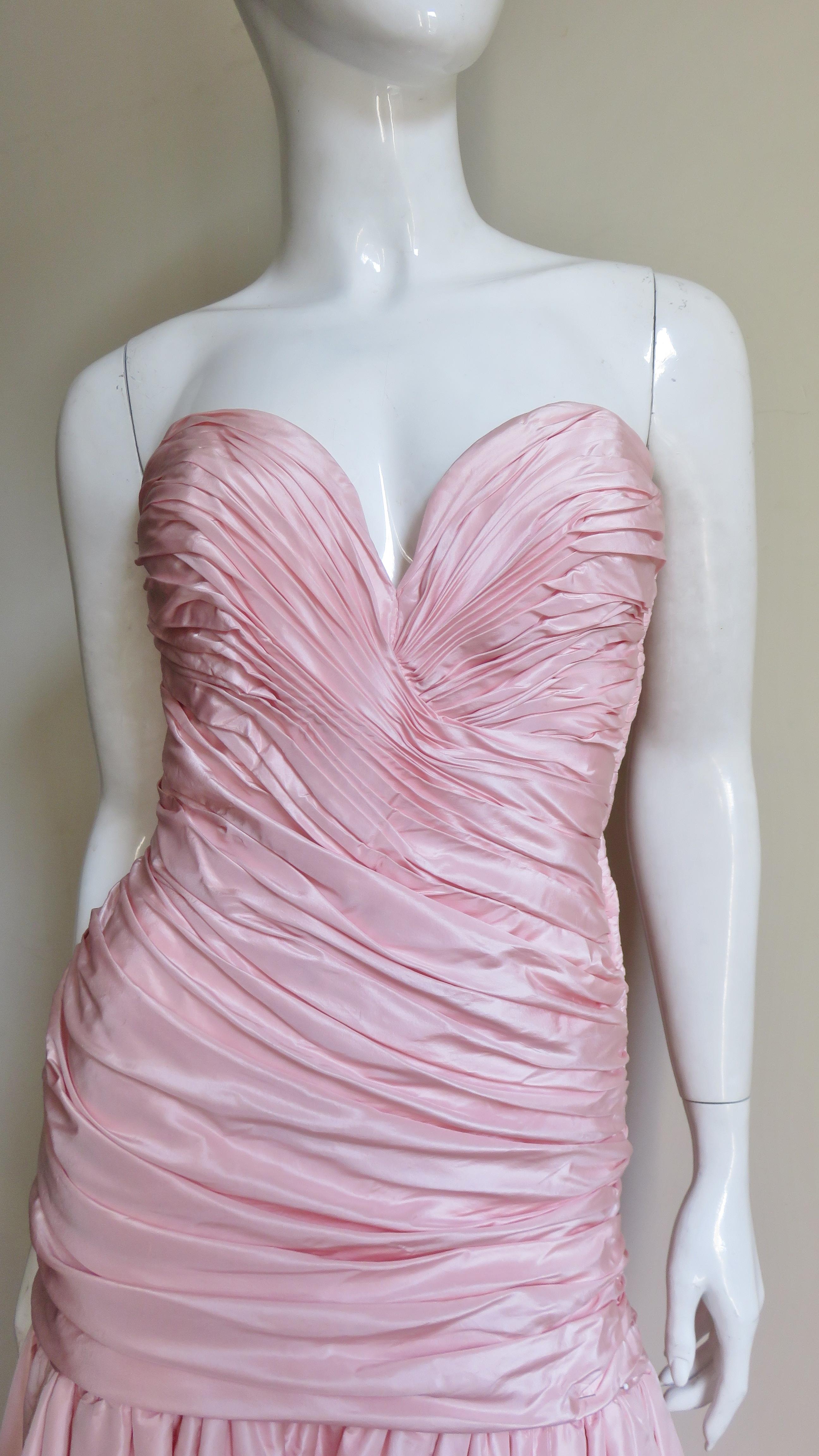 Vicky Tiel 1980s Silk Strapless High Low Bustier Dress For Sale 1