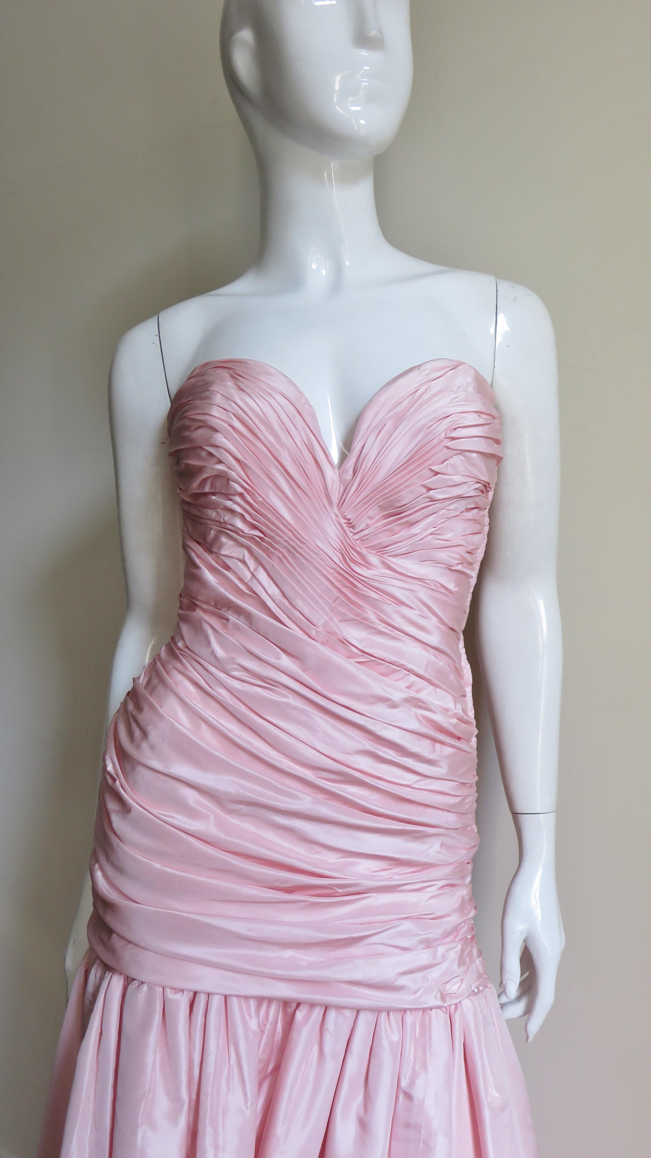 Women's Vicky Tiel 1980s Silk Strapless High Low Bustier Dress For Sale